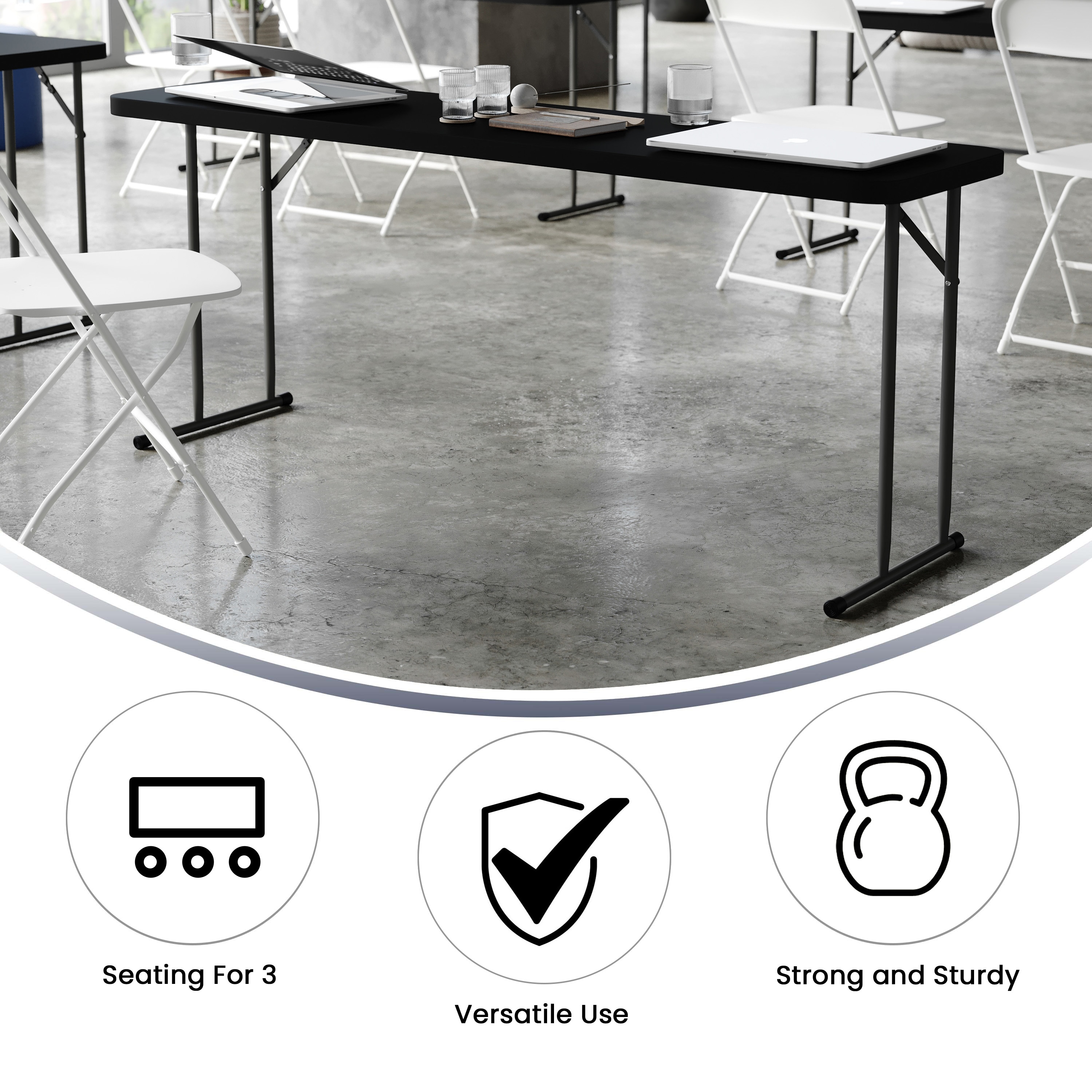 Black Rectangular Plastic Folding Training and Event Table