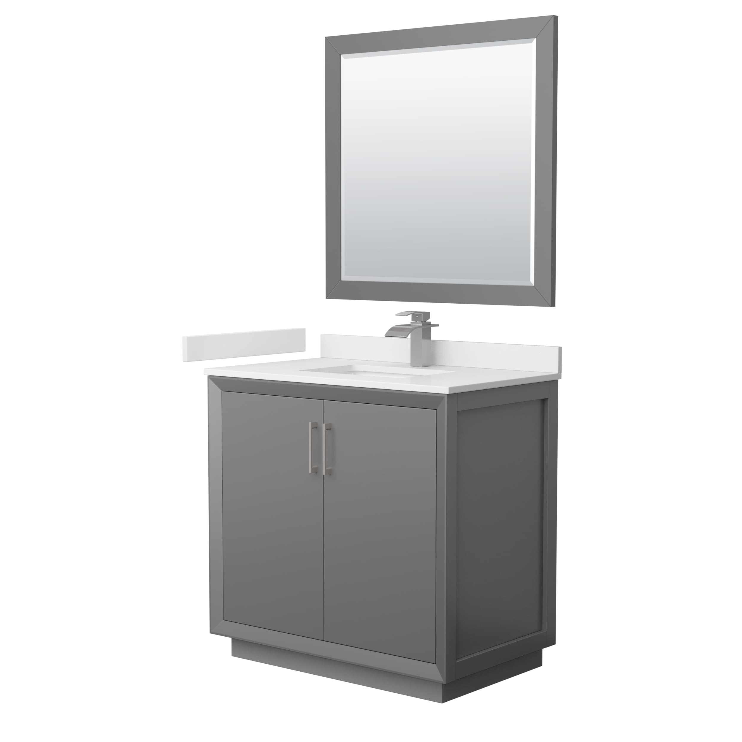 Wyndham Collection WCF414136SKGWQUNSM34 Strada 36-in Dark Gray Undermount Single Sink Bathroom Vanity with White Quartz Top (Mirror Included)