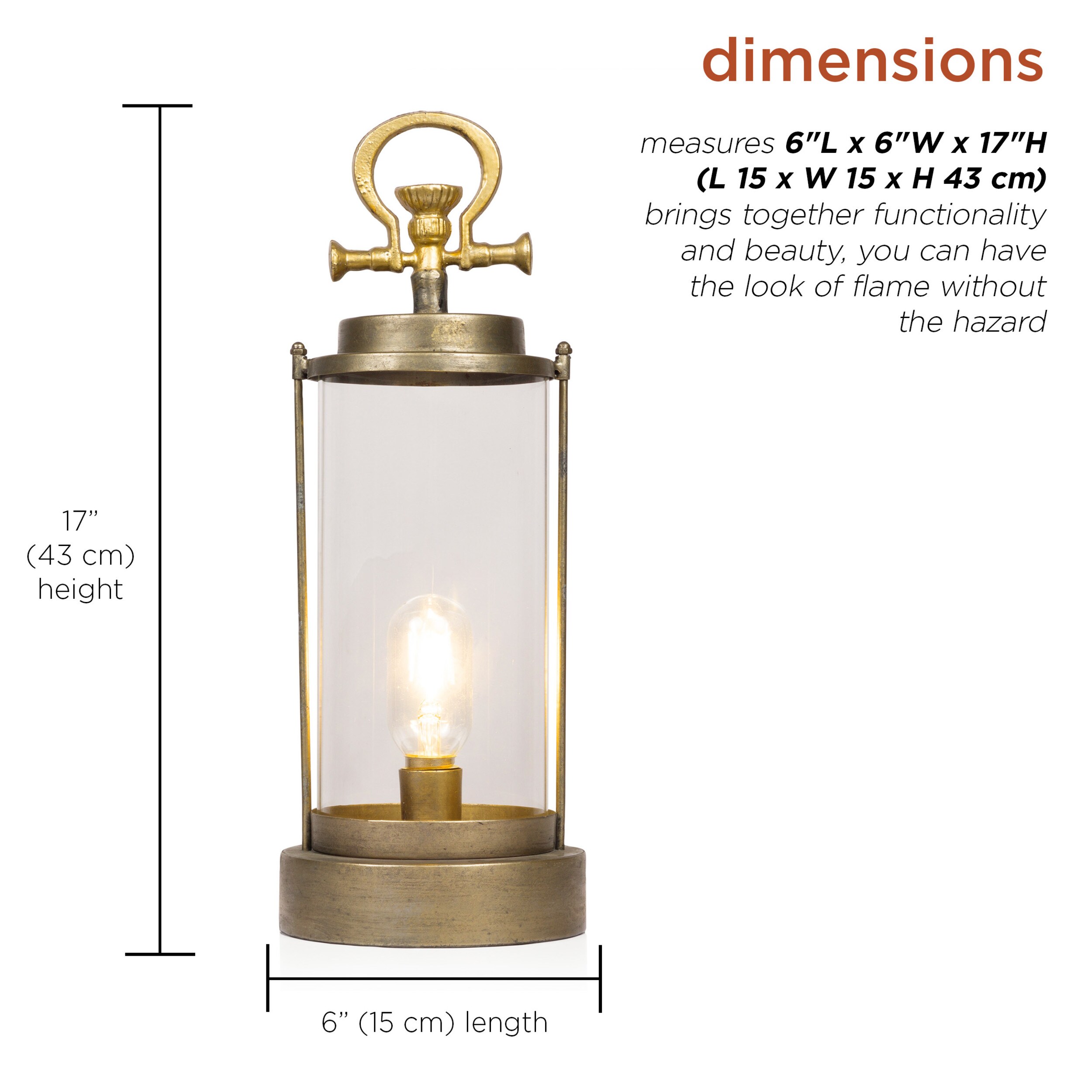 Vintage Gold Metal and Glass Lantern with LED Light