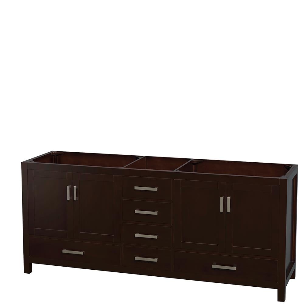 Wyndham Collection WCS141480DESCXSXXMXX Sheffield 80-in Espresso with Brushed Chrome Trim Bathroom Vanity Base Cabinet without Top