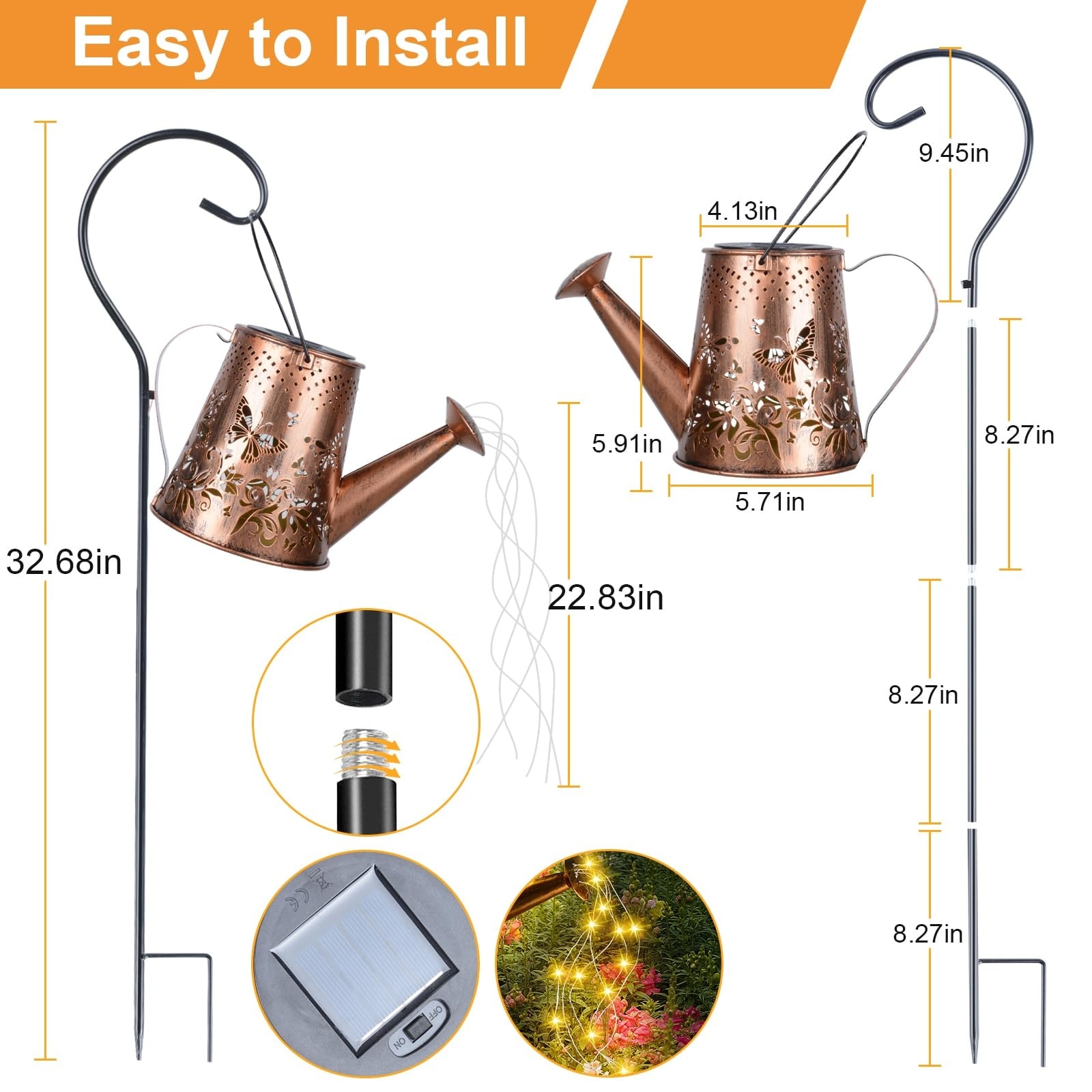 Lukvuzo Solar Watering Can with String Lights Outdoor Metal Garden ...