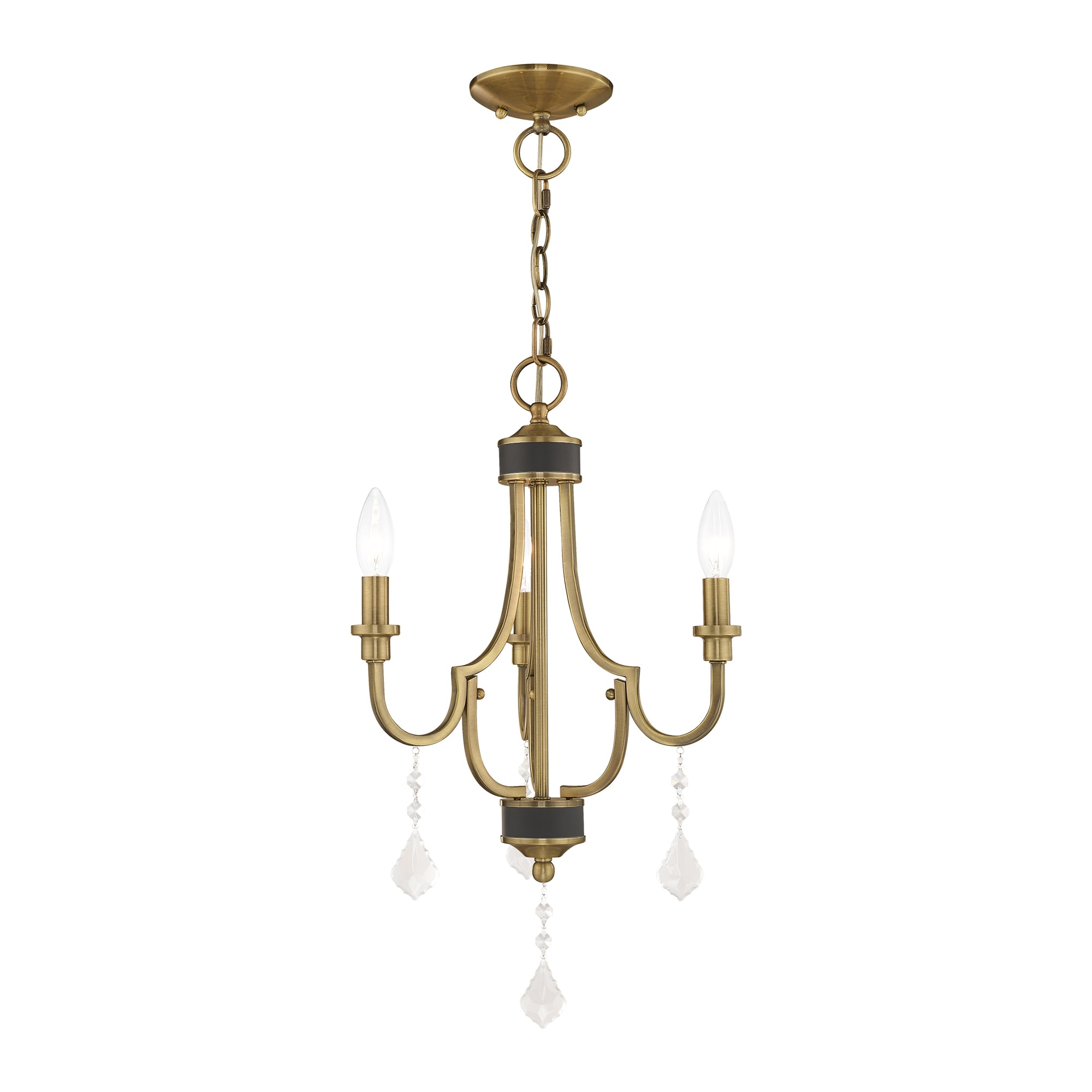 Livex Lighting 41273-01 Glendale 3 -Light Antique Brass Transitional Crystal For Use in Bathrooms, Bedrooms, Dining Rooms, Foyers, Kitchens, Living Rooms Chandelier
