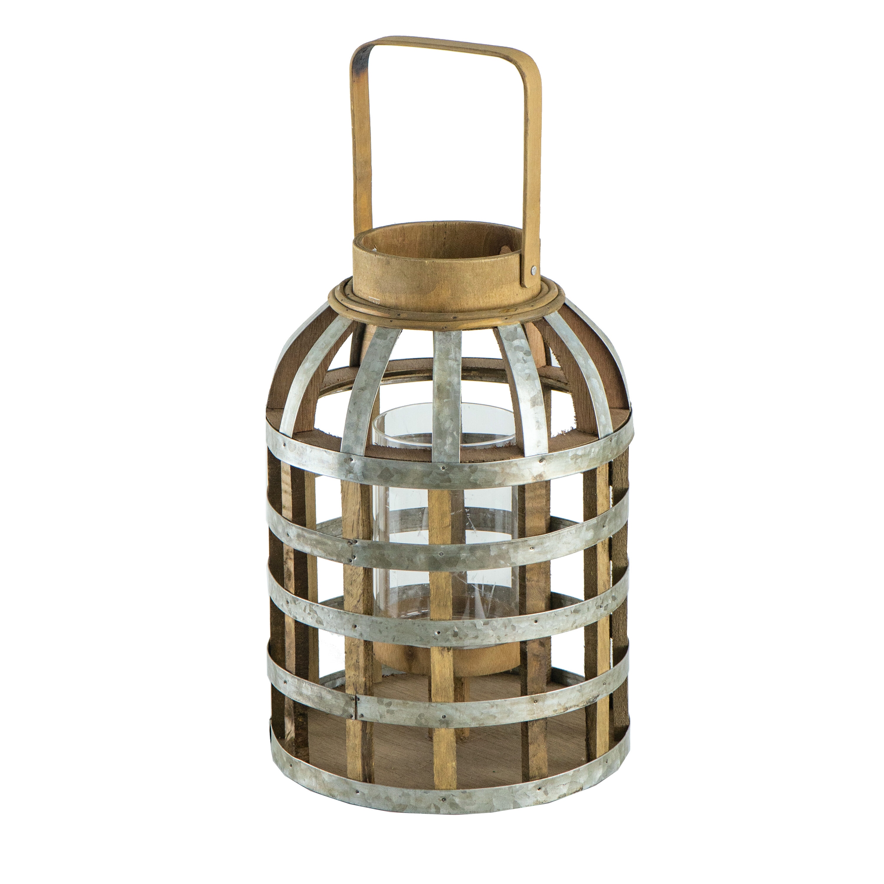 Siavonce XH44661 9.5-in x 18.1-in Silver Metal Pillar candle Outdoor Decorative Lantern