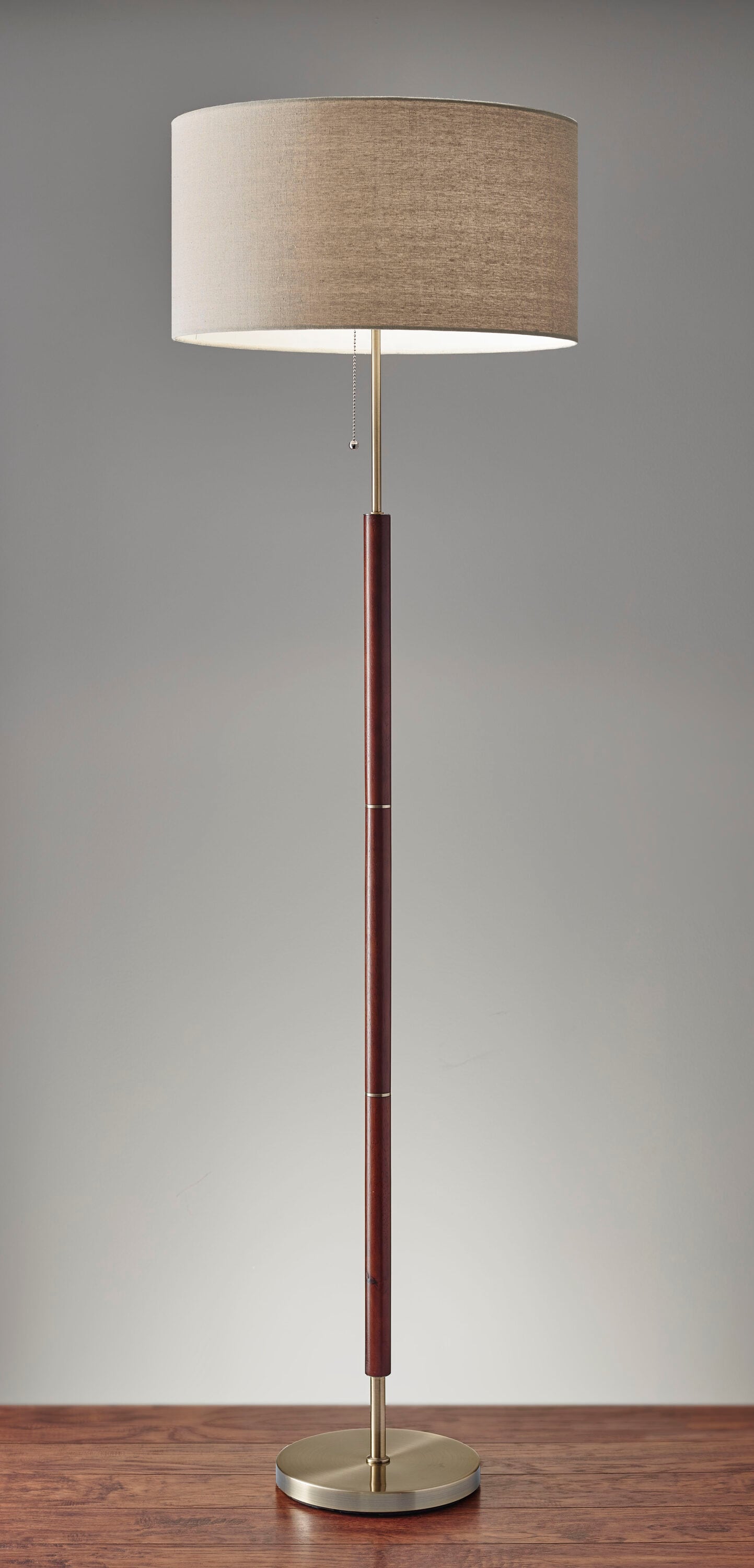 Hamilton Mid-Century Walnut Eucalyptus Floor Lamp with Linen Shade