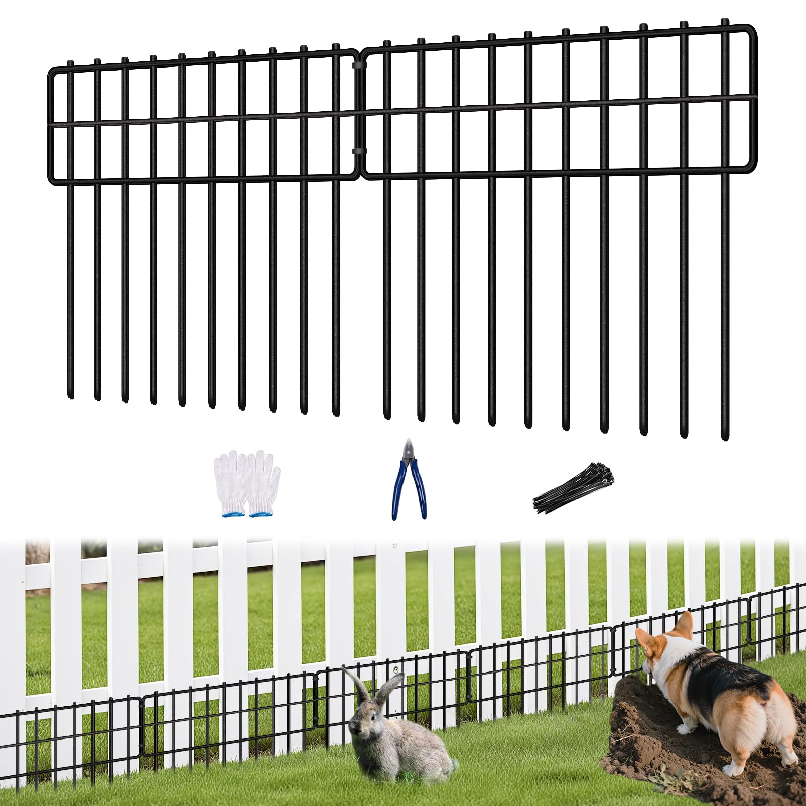Anqtovp  30 Piece Garden Fence Animal Barrier 42.5 ft L x 13 in H Metal Rustproof No Dig Fence Panels for Outdoor Yard Patio Dogs Rabbits Blocker