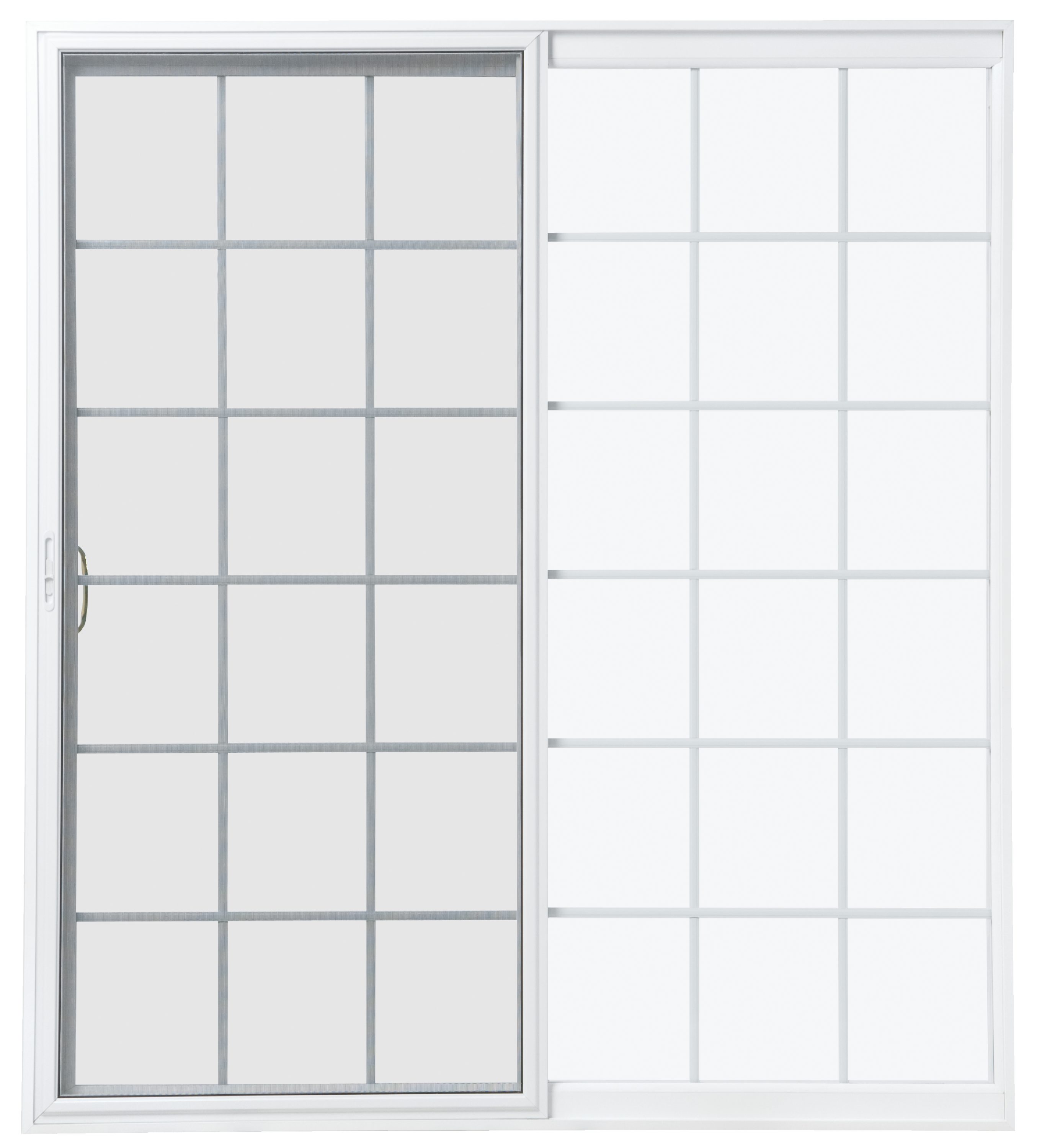 Pella 150 Series 72-in x 80-in 4-9/16-in Low-e Argon Grilles Between The Glass White Vinyl Sliding Universal Double Patio Door
