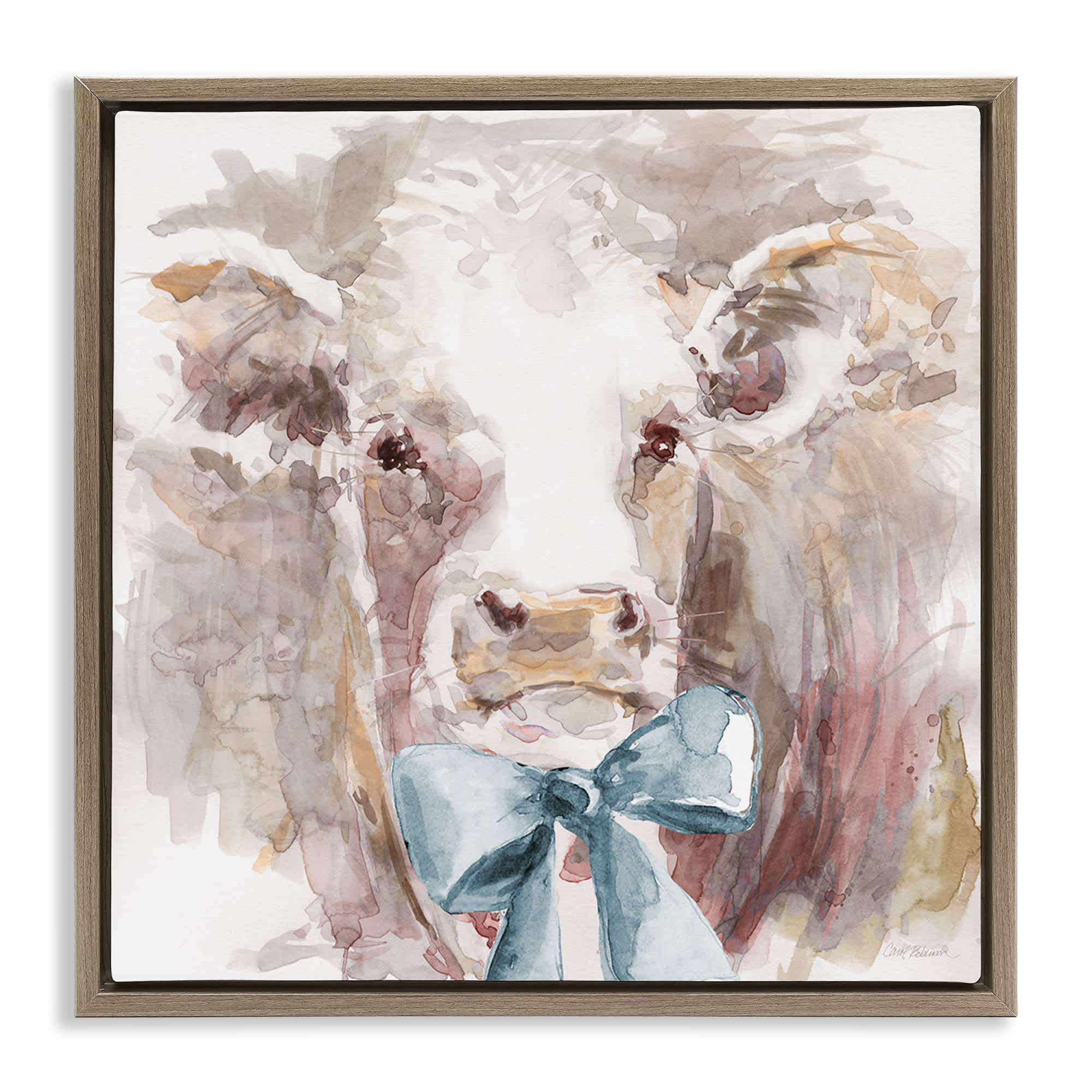 Stupell Industries BS-209-FFE-17X17 Soft Abstract Cow and Bow Floating Frame design by Carol Robinson