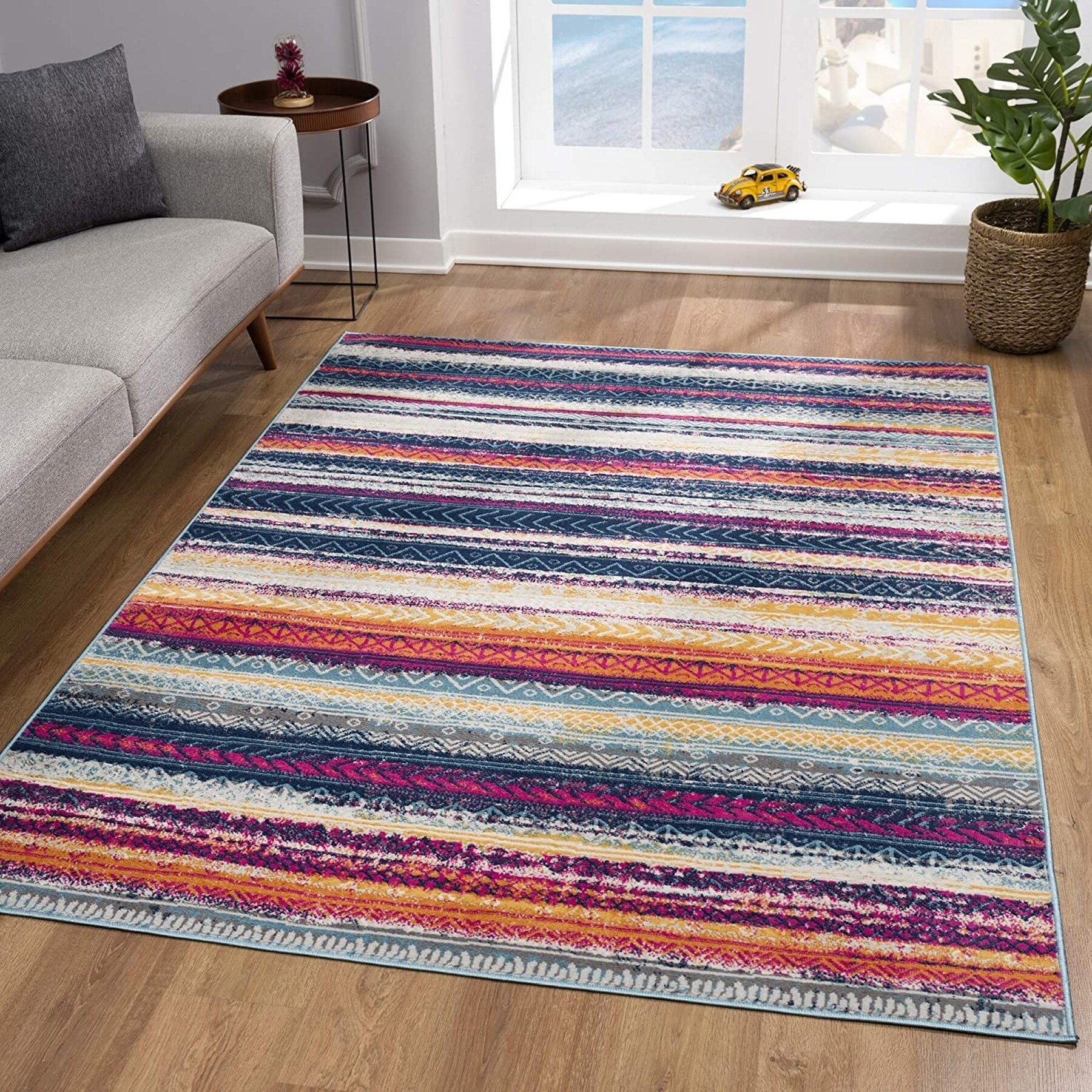 HomeRoots 5 x 8 Rag Olefin Beige Indoor Stripe Area Rug | 4000393993