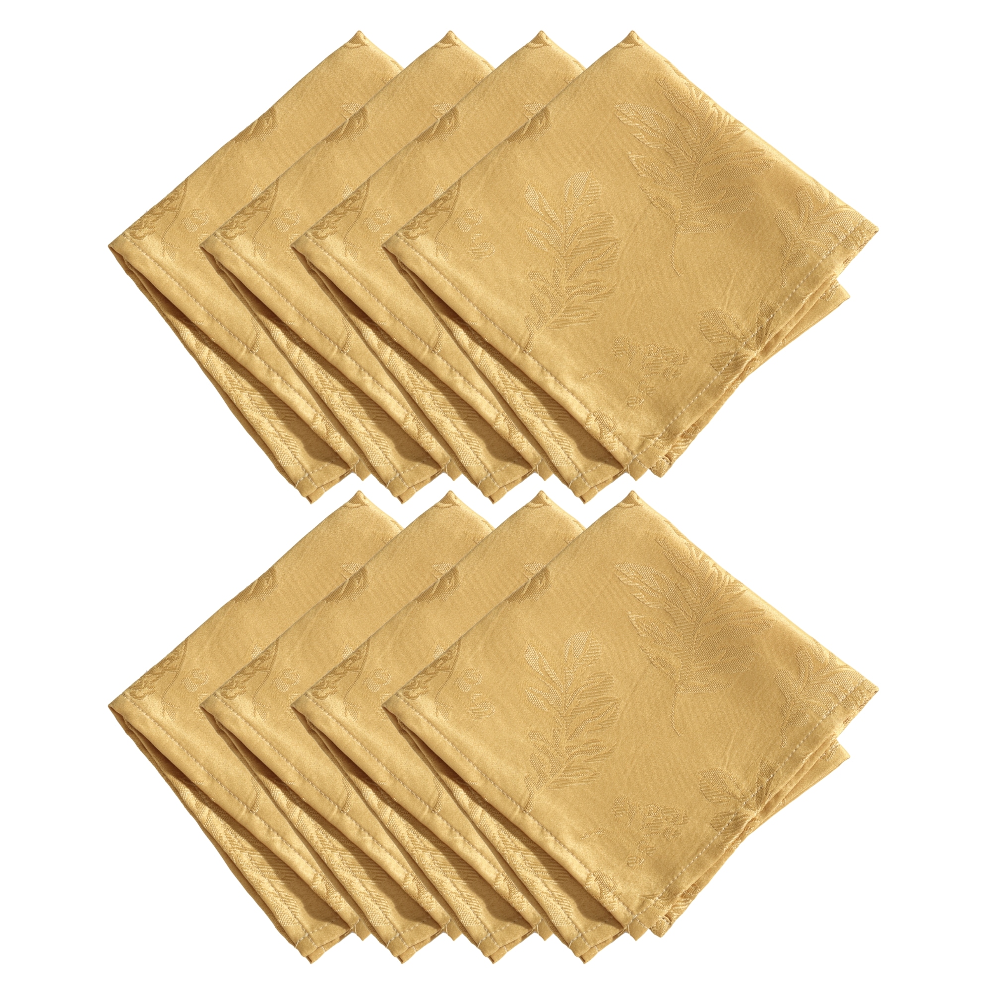 Elrene Home Fashions 739550325539 Elegant Woven Leaves Jacquard Damask 8 -Pack Gold Polyester Square Napkin(s)