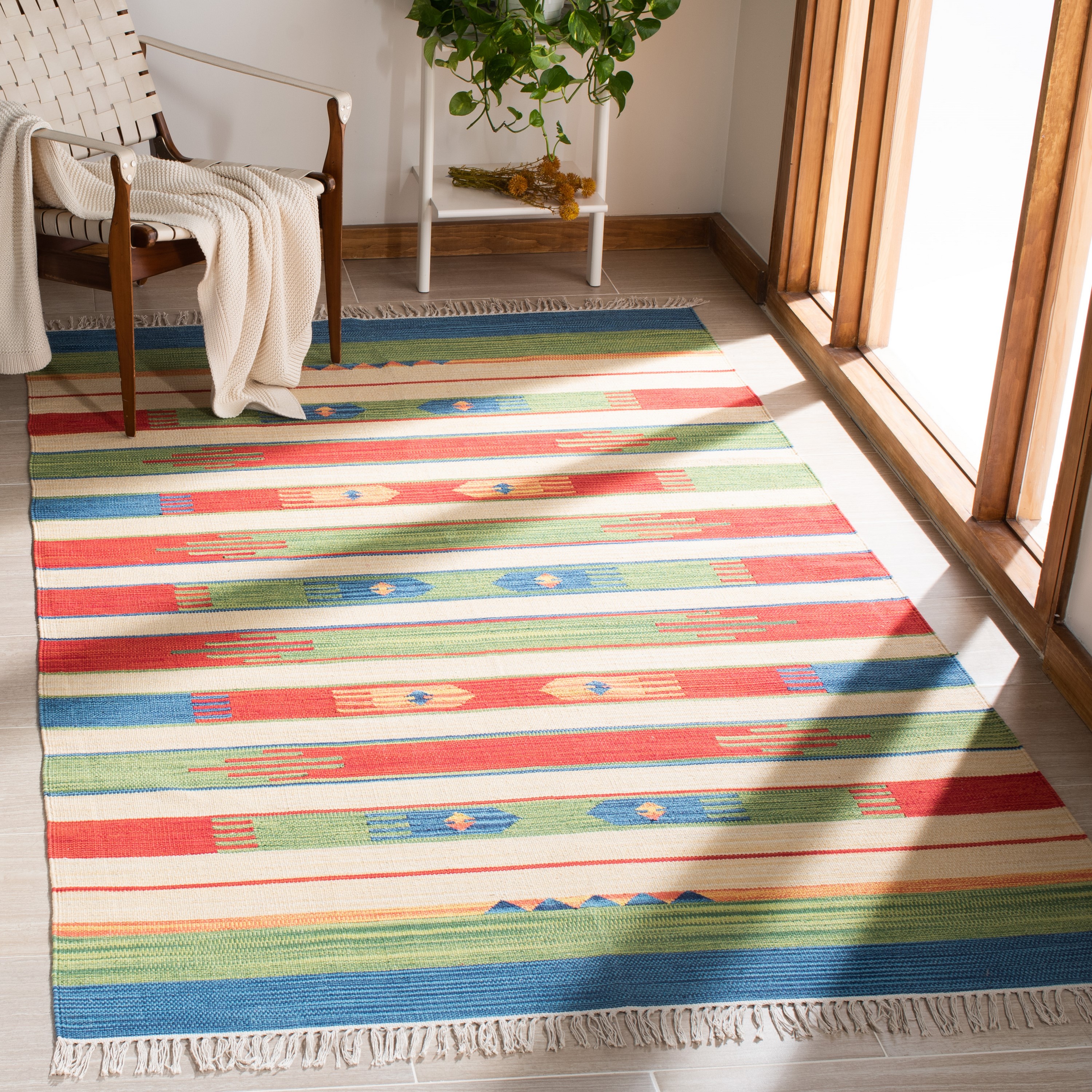 Safavieh MTK553Y-5 Montauk Carmo 5 x 8 (ft) Cotton Green/Blue Rectangular Indoor Abstract Bohemian/Eclectic Area rug