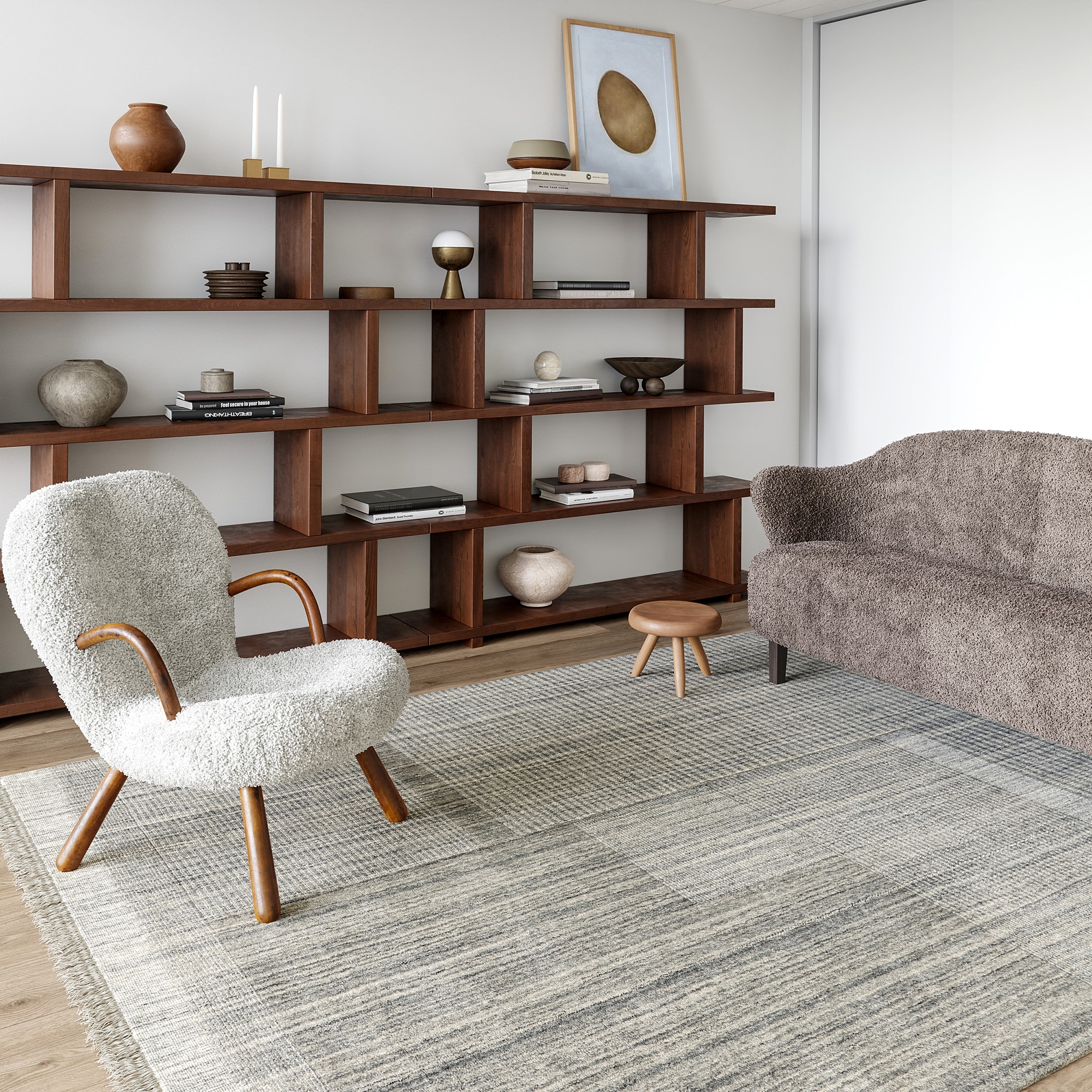 nuLOOM 200SVAF01A-10014 Mozai Fringed Wool-Blend 10ft. x 14ft. Light Grey Area Rug