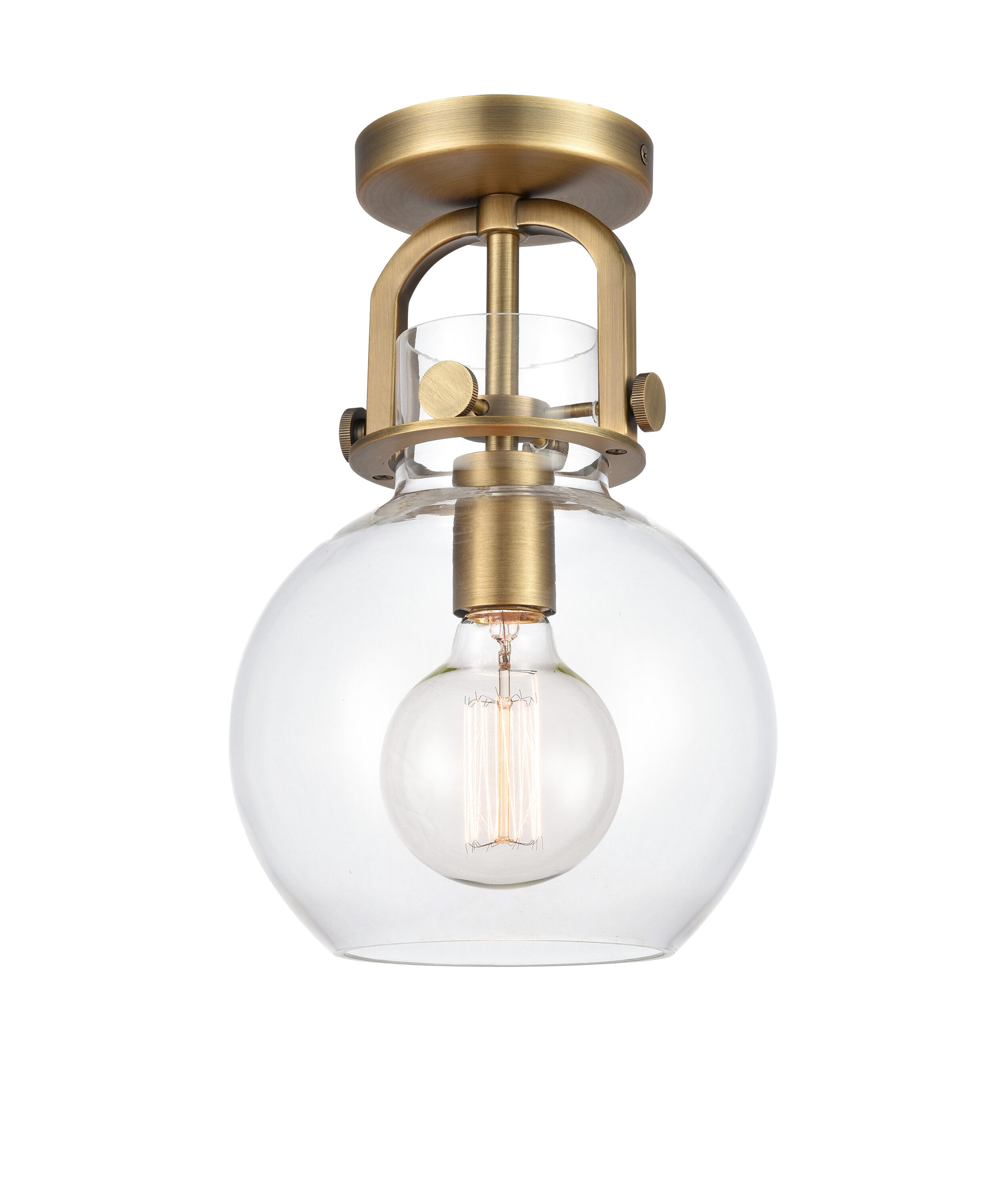 Innovations Lighting 410-1F-BB-8CL Newton Sphere 1 -Light 8-in Brushed Brass Flush Mount Light