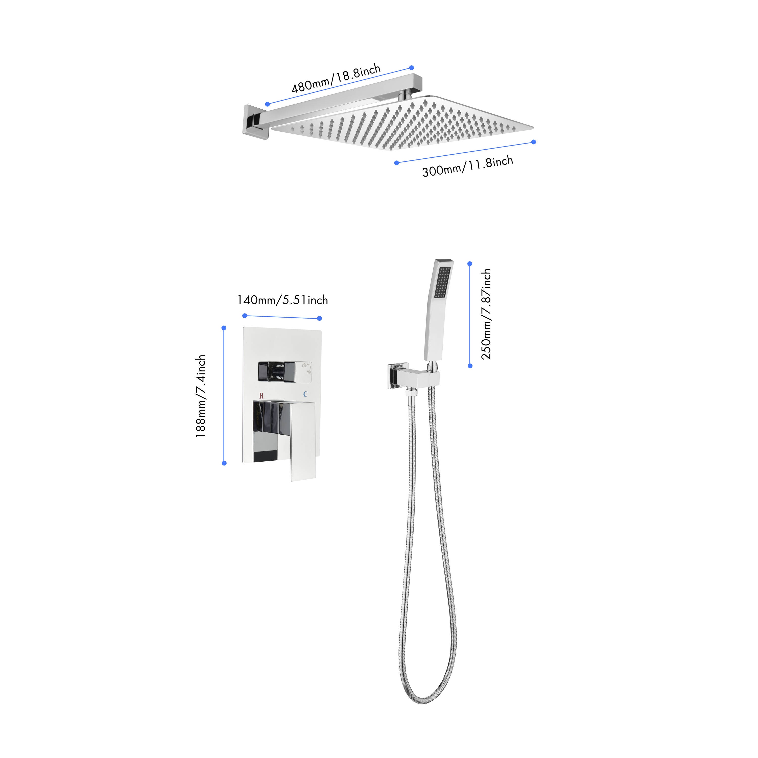 ZAKLOOP WUPP191030AAH 1 -Settings Chrome 25-in Round Dual/Combo Filtered High Pressure Rain Shower Head 1.2 GPM