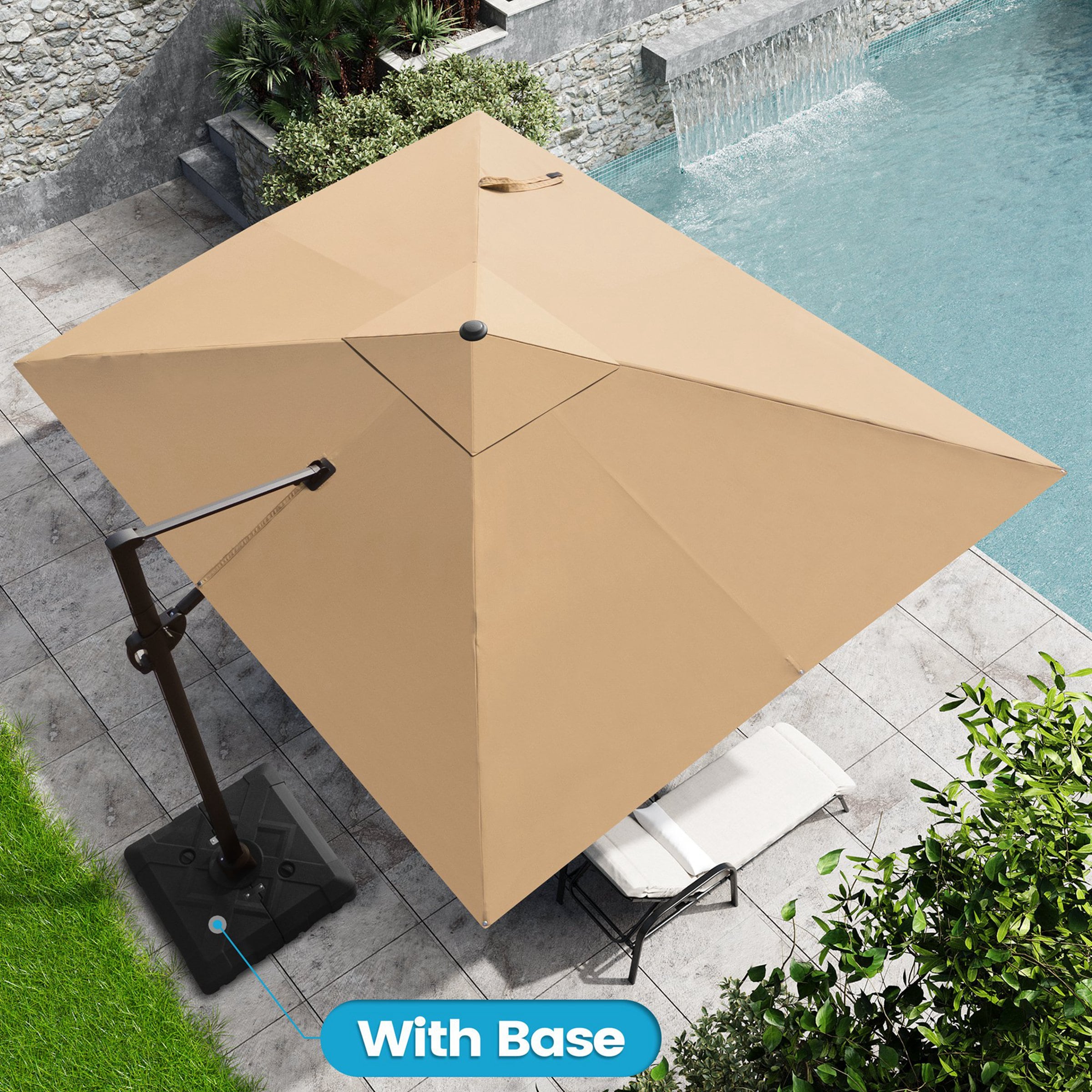 Crestlive Products CL-PU021NAV 11-ft Aluminum Tan Slide-tilt Cantilever Patio Umbrella with Base