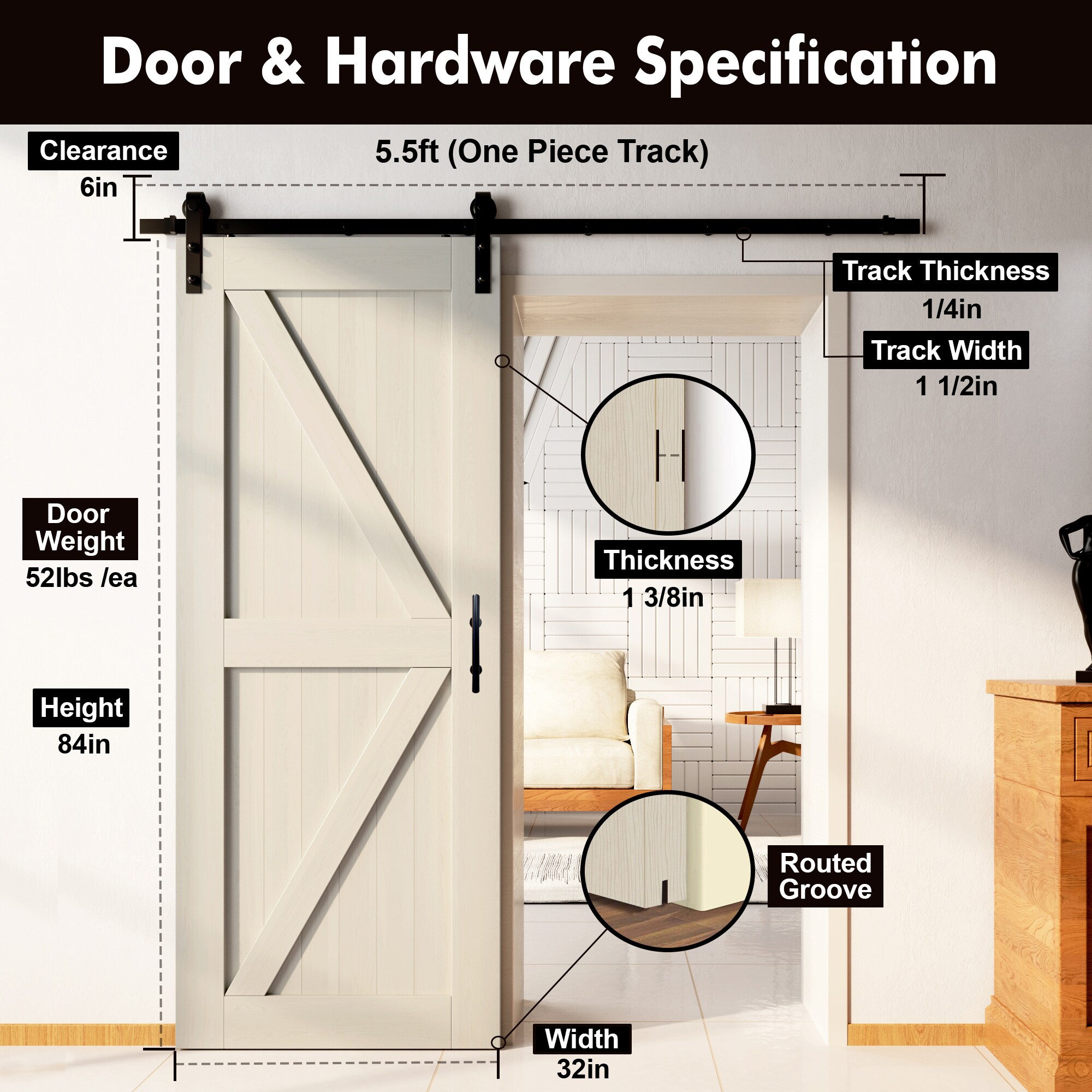 HOMACER YT1TGH066C-3284-K-TG Barn-Doors - View #7