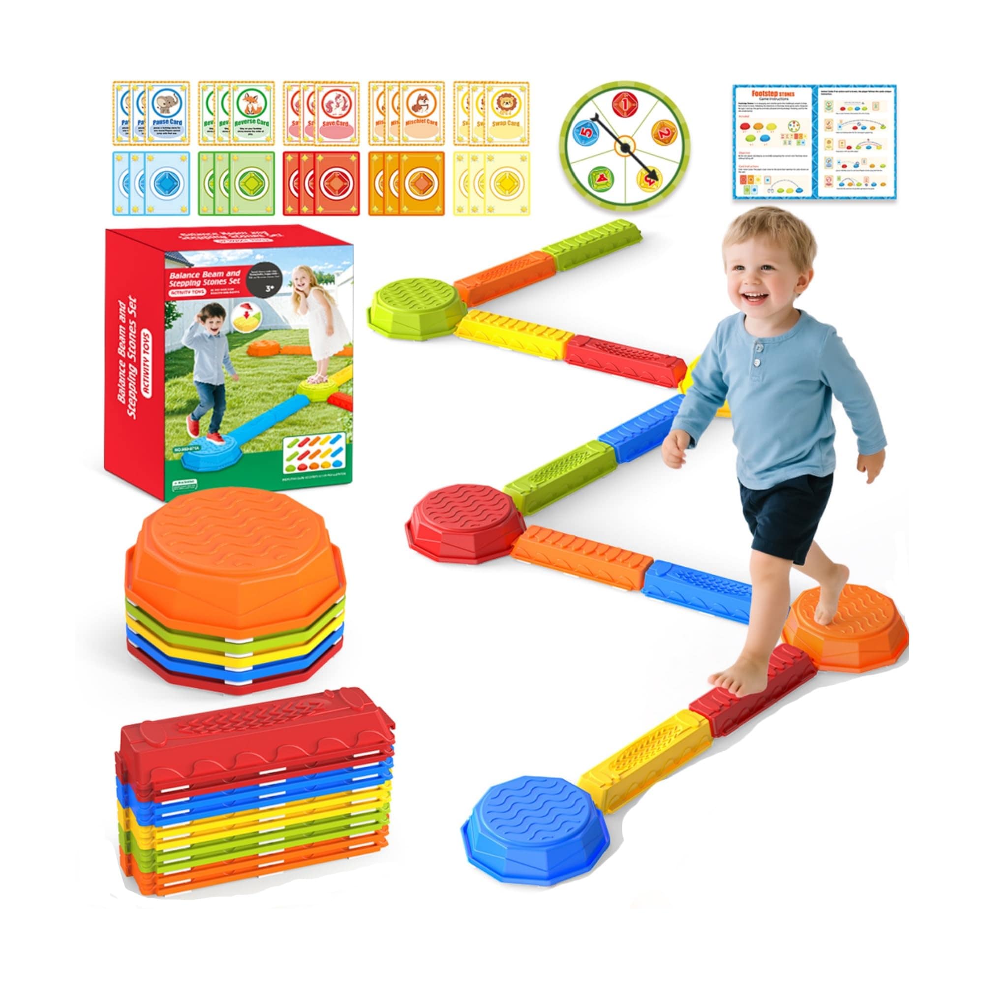 CYIKE 15 pcs Rainbow Stepping Stones Balance Beam Set for Kids Toddlers ...