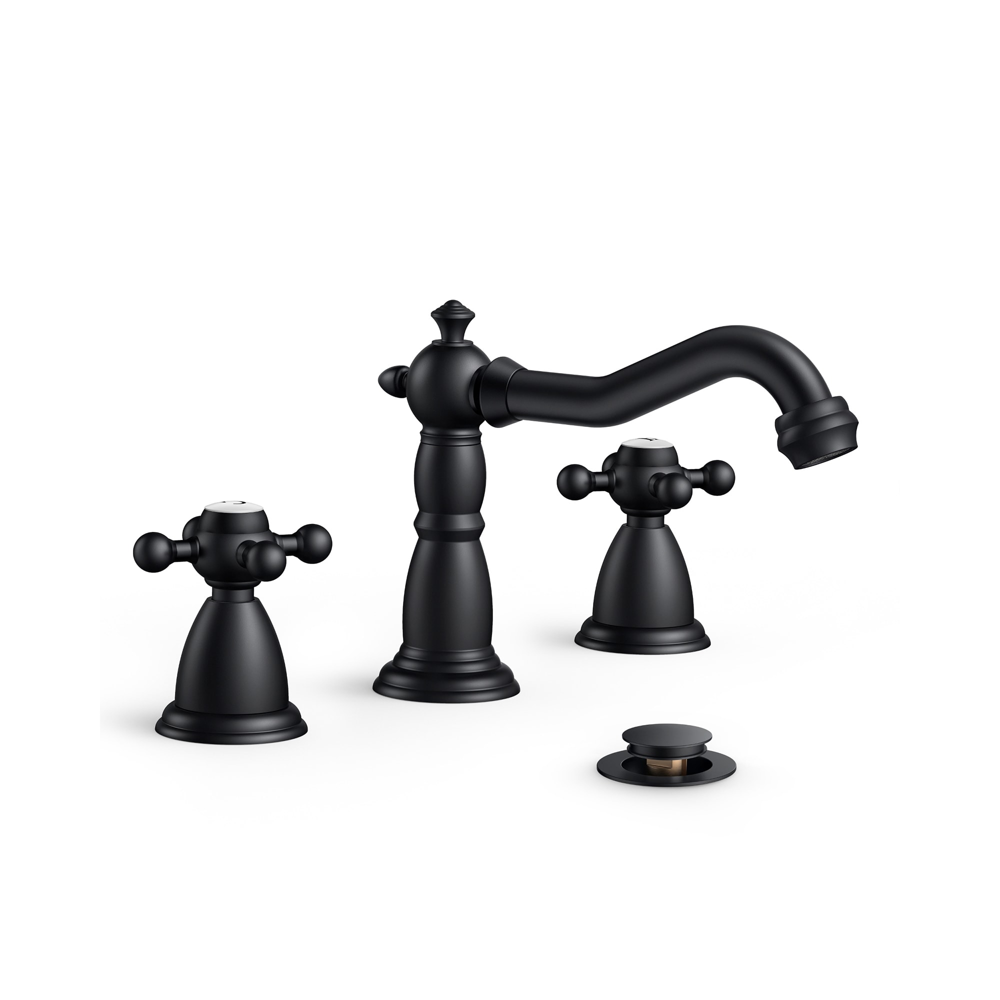 FORIOUS LL03034B Matte Black Widespread 2-handle Mid-arc Commercial/Residential Handle Bathroom Sink Faucet with Drain