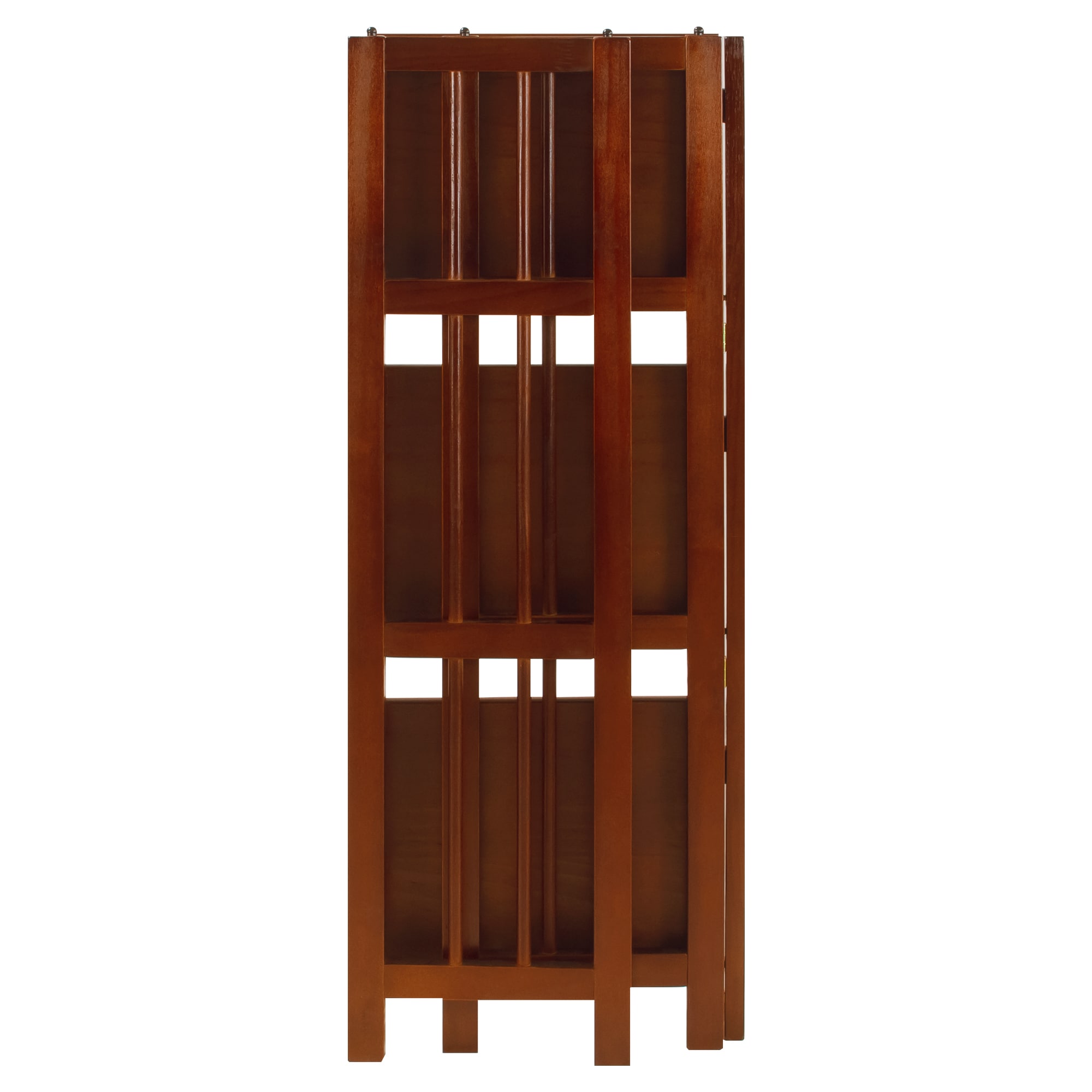 Walnut Finish 3-Shelf Solid Wood Stackable Folding Bookcase