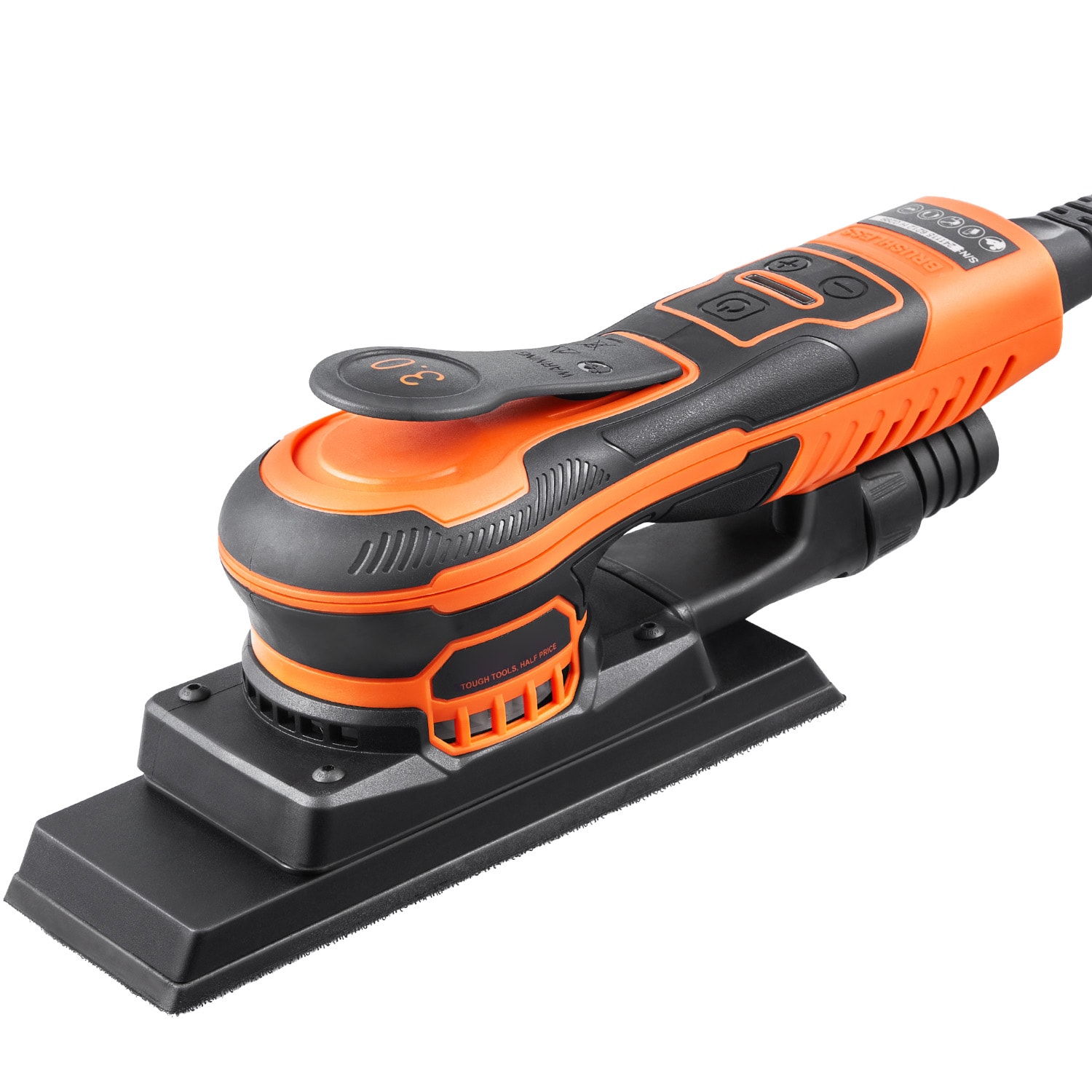 VEVOR SCYXBSSGJ38S06783V1 Sheet Sander 3/8 Sheet 3A EC Brushless Sander Max. 10000RPM Variable Speed Sheet Finishing Sander with 10PCS Sandpapers and Vacuum Cleaner Adapter for Woodworking
