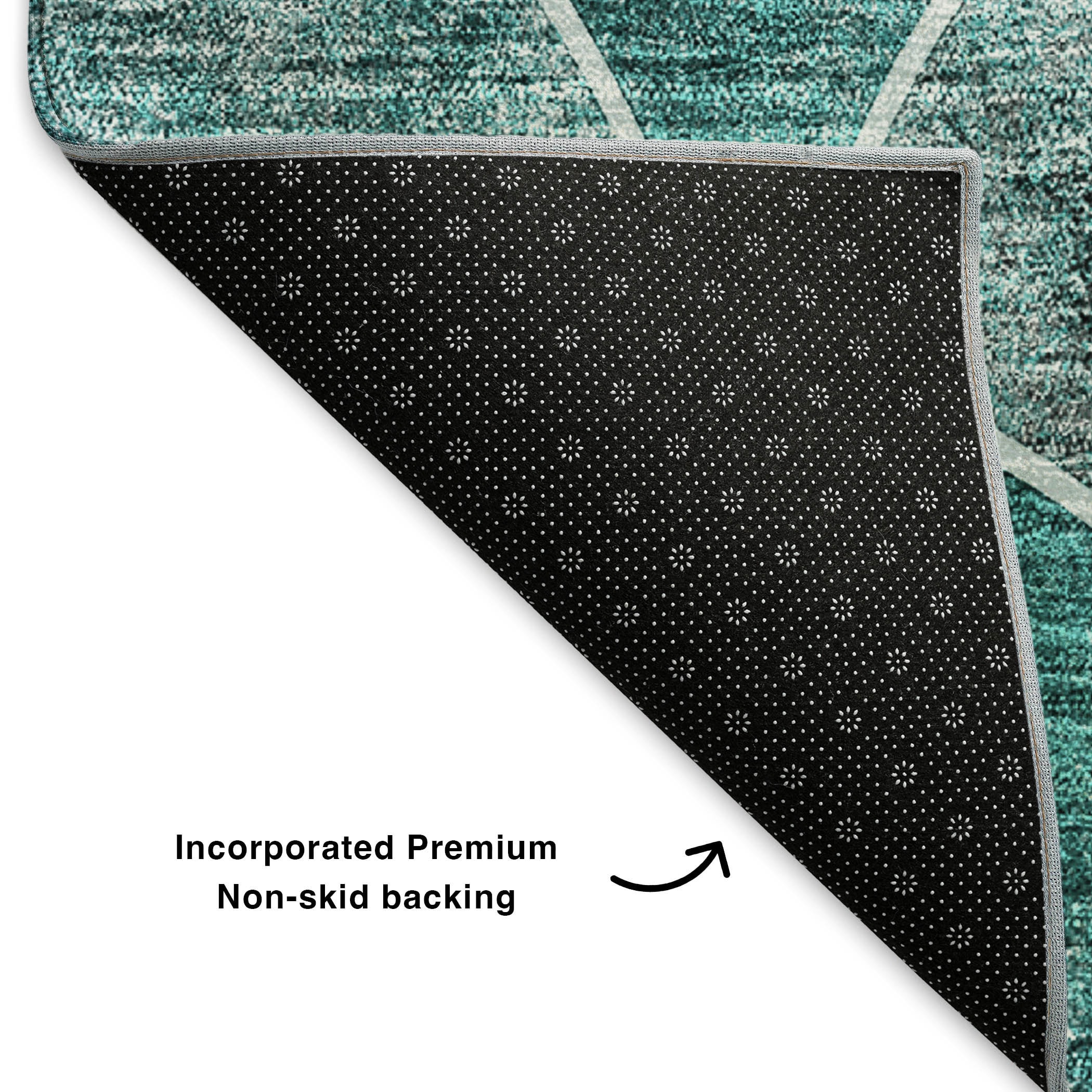 Teal Washable Synthetic Geo Pattern Rug - 2'3" x 7'6"