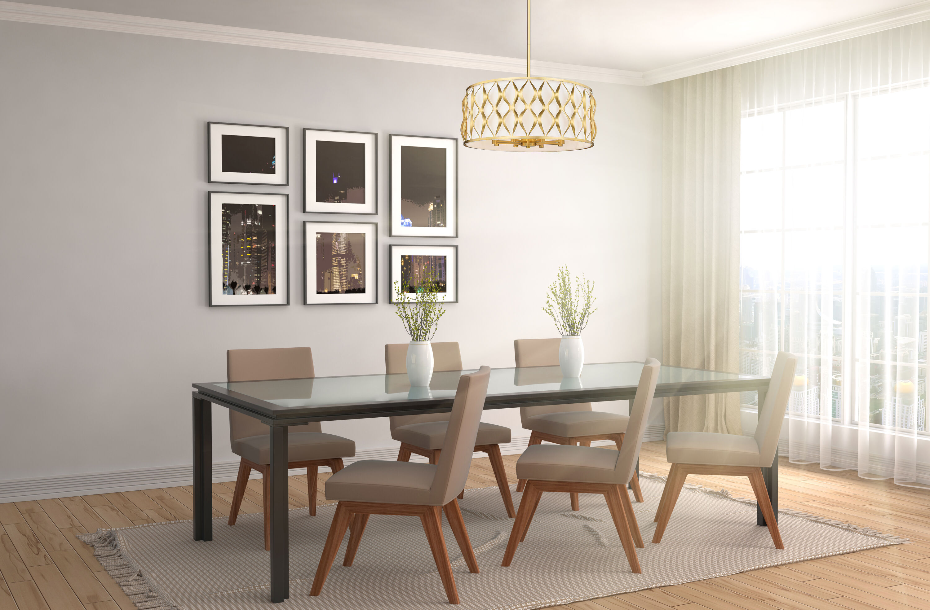 Modern Gold Drum 8-Light Indoor/Outdoor Pendant