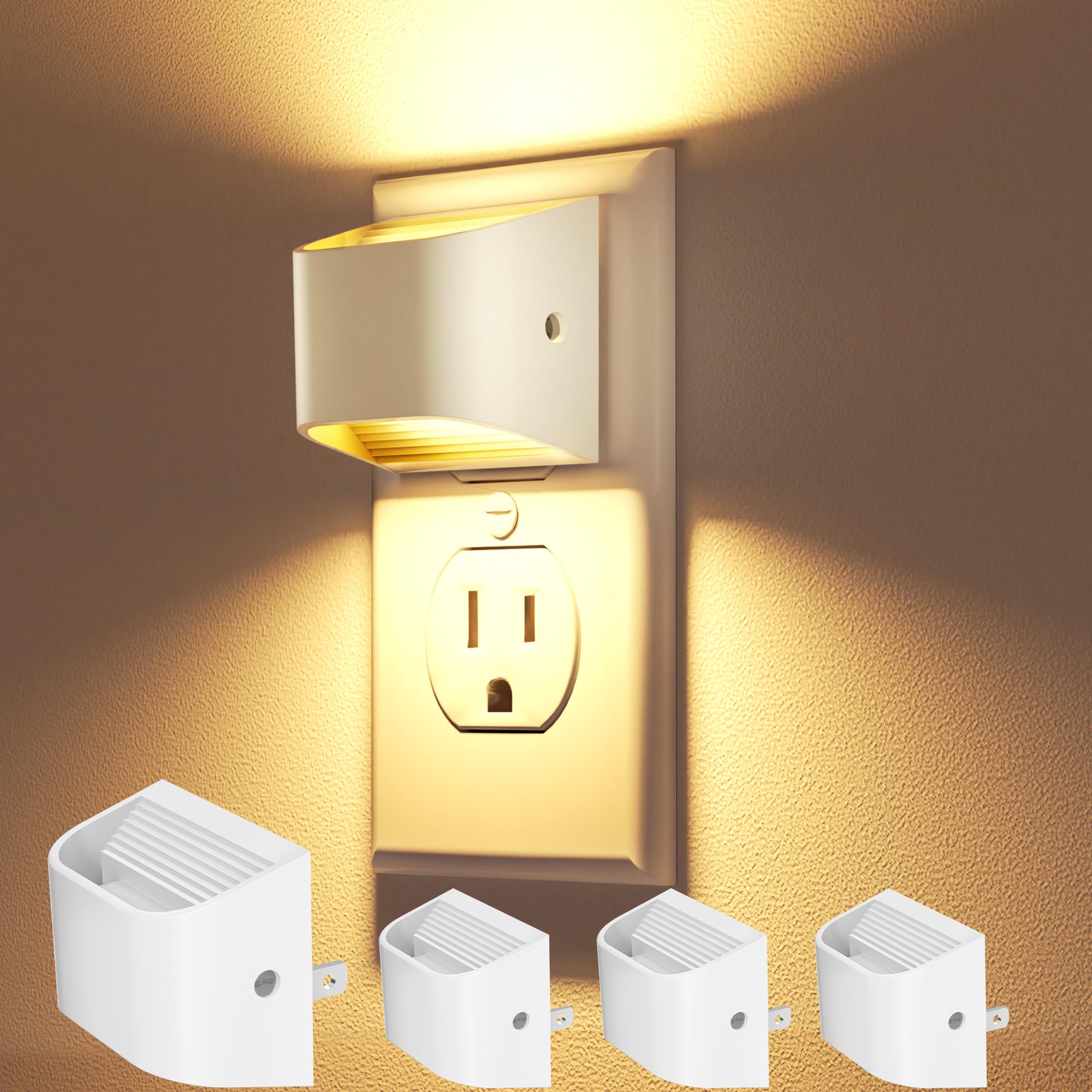 IUEST  Night Lights Plug into Wall 4 Pack Up and Down LED Night Light with Dusk to Dawn Sensor 3000K Warm White for Hallway Bedroom Bathroom