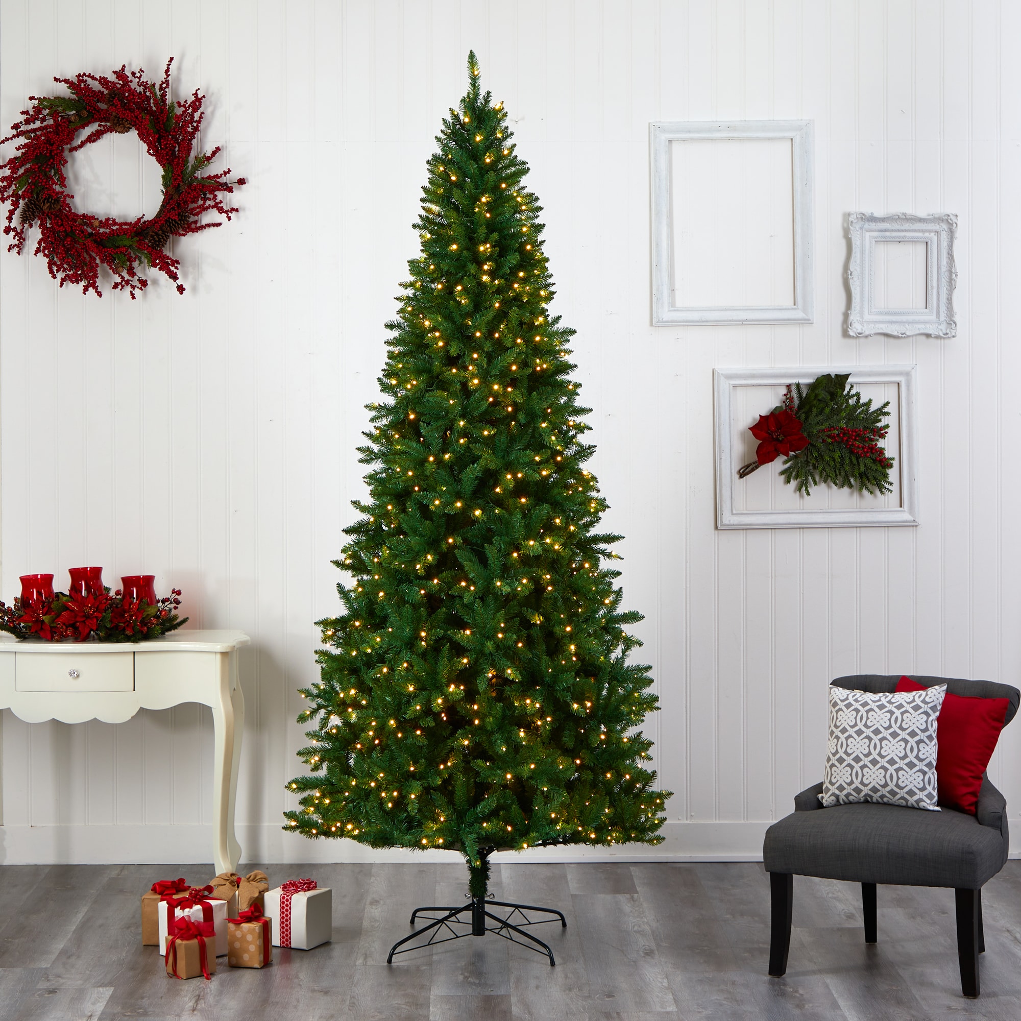 Nearly Natural 9-ft Douglas Fir Pre-lit Artificial Christmas Tree with ...