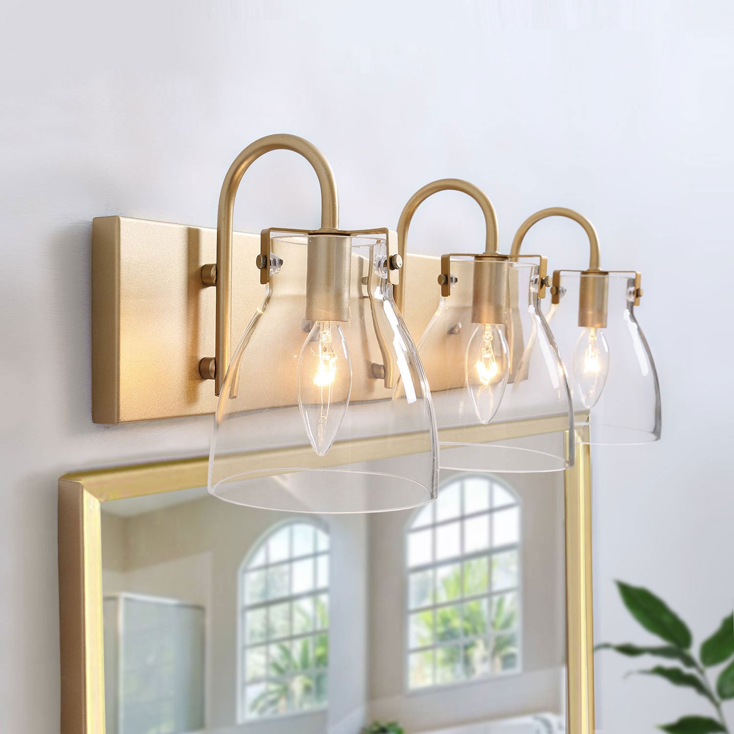 lnc pursuit 22-in 3-light matte gold dome and clear glass led modern/contemporary vanity light bar