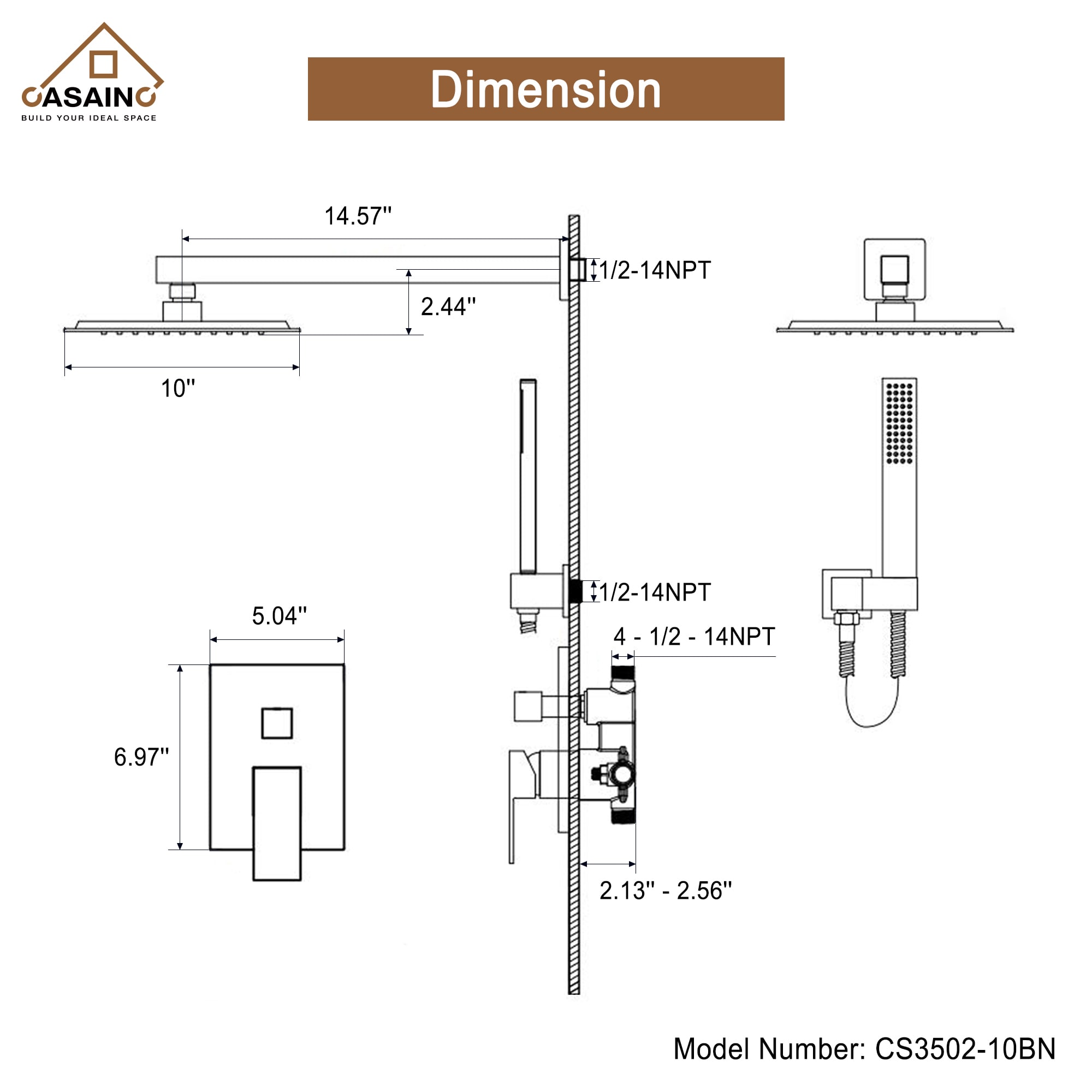 CASAINC MCS18T-10BN Showerhead-Bar-Panels - View #8