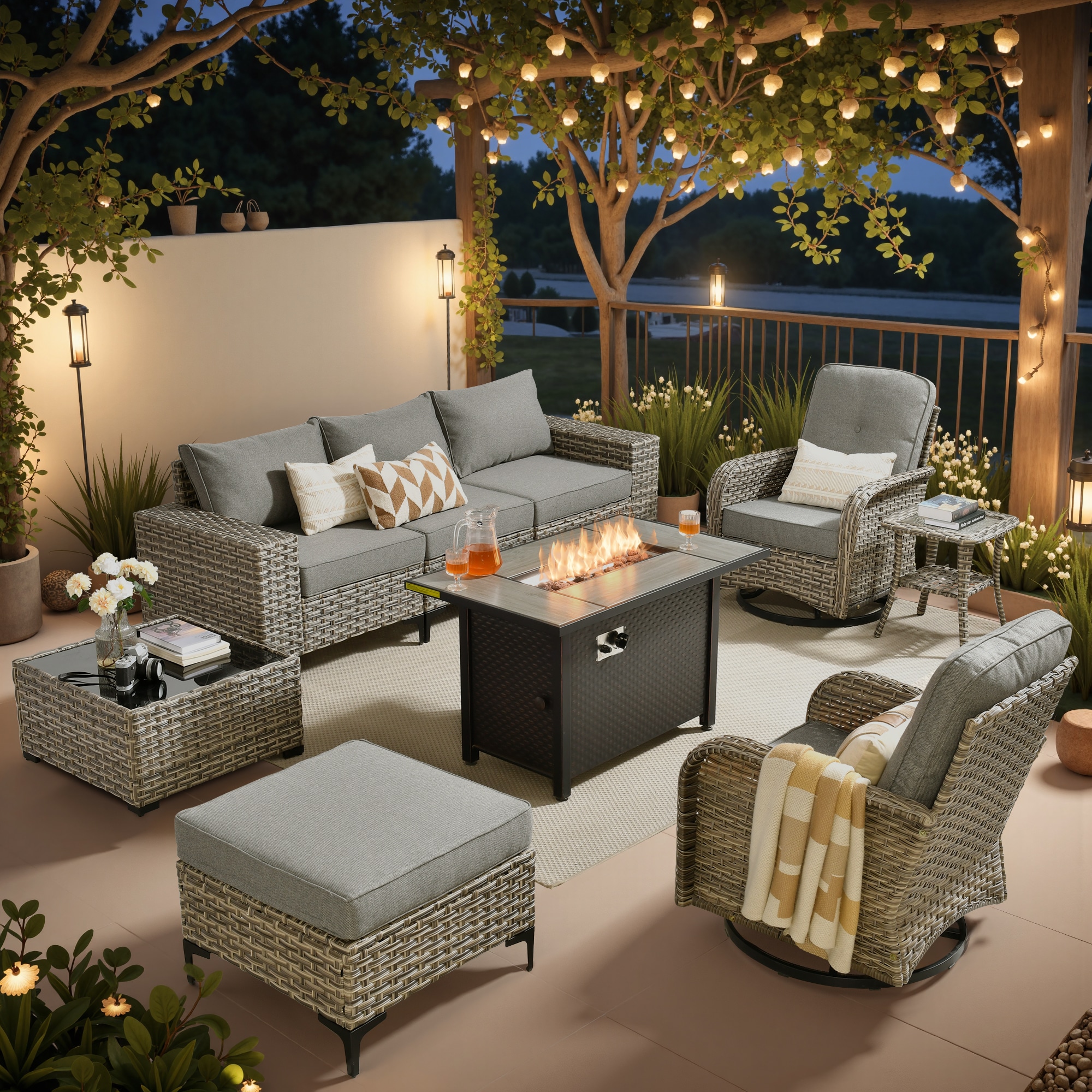 XIZZI XIMW4083 Zircon Wicker Outdoor Sectional with Dark gray Cushions and Rattan Frame