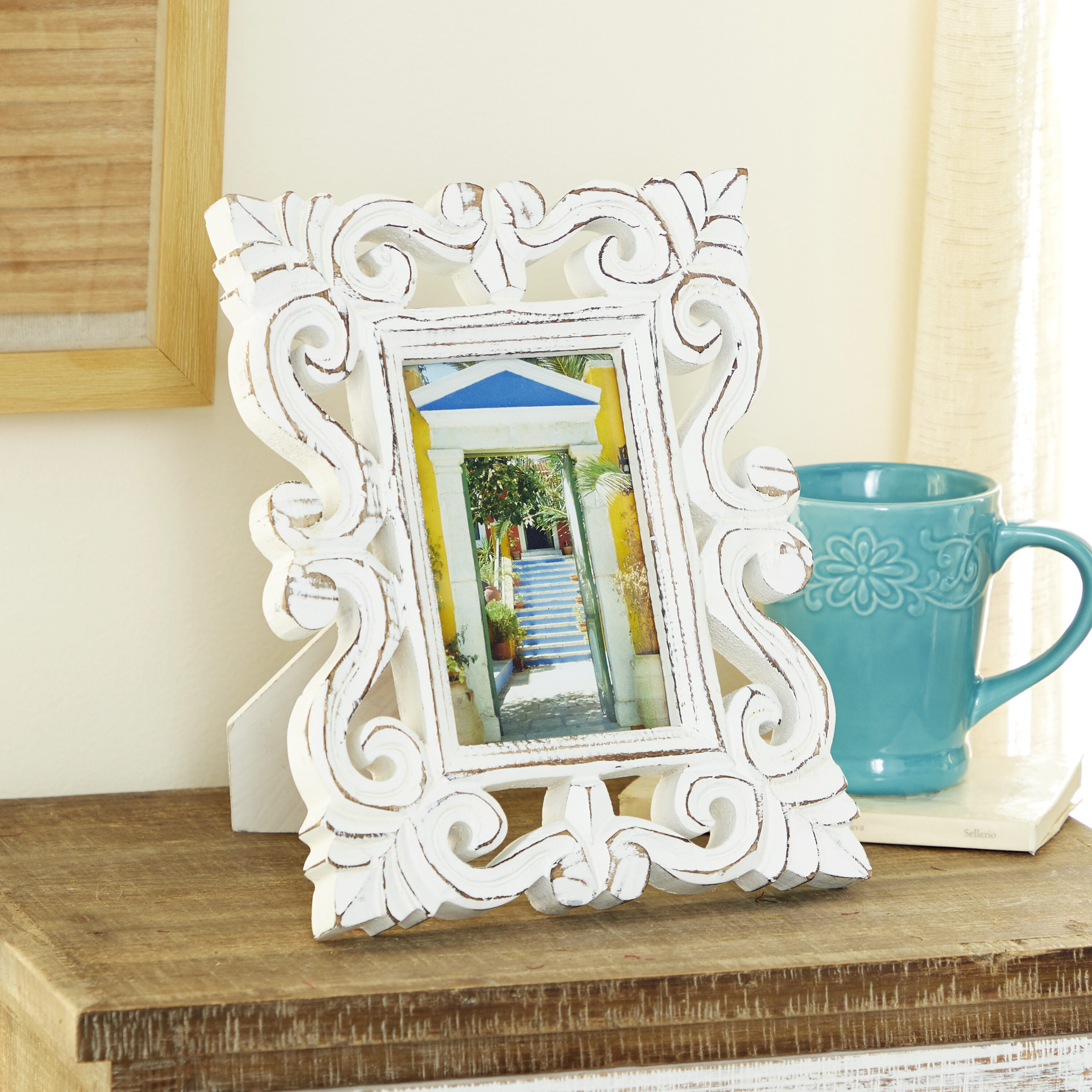 Grayson Lane 54629 White Handmade Intricately Carved Wood Picture Frame