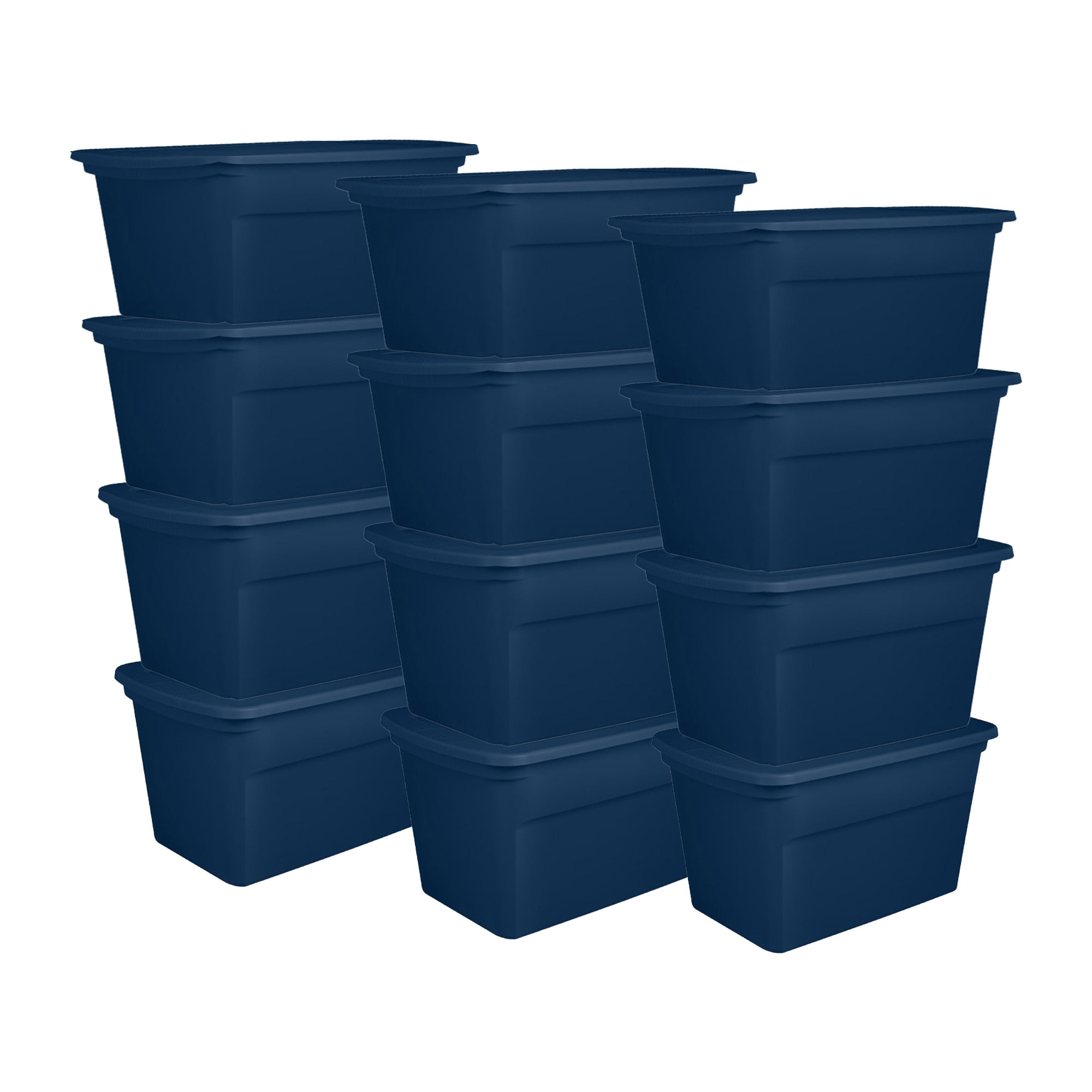 Sterilite 284631 Classic Lidded Stackable 30 Gal Storage Tote Container  Blue  12 Pack