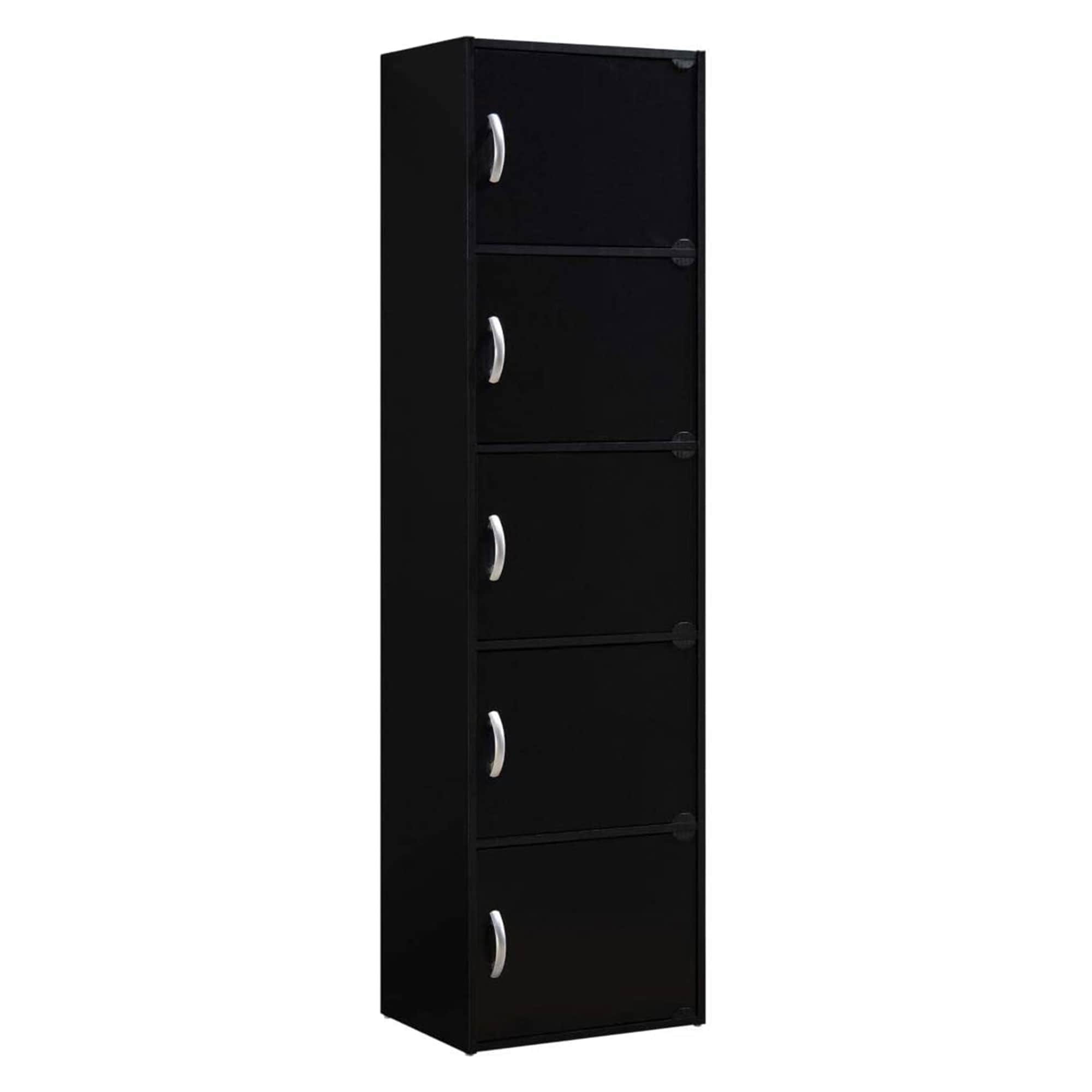 Hodedah 304308 5 Shelf Home and Office Enclosed Organization Storage Cabinet Black