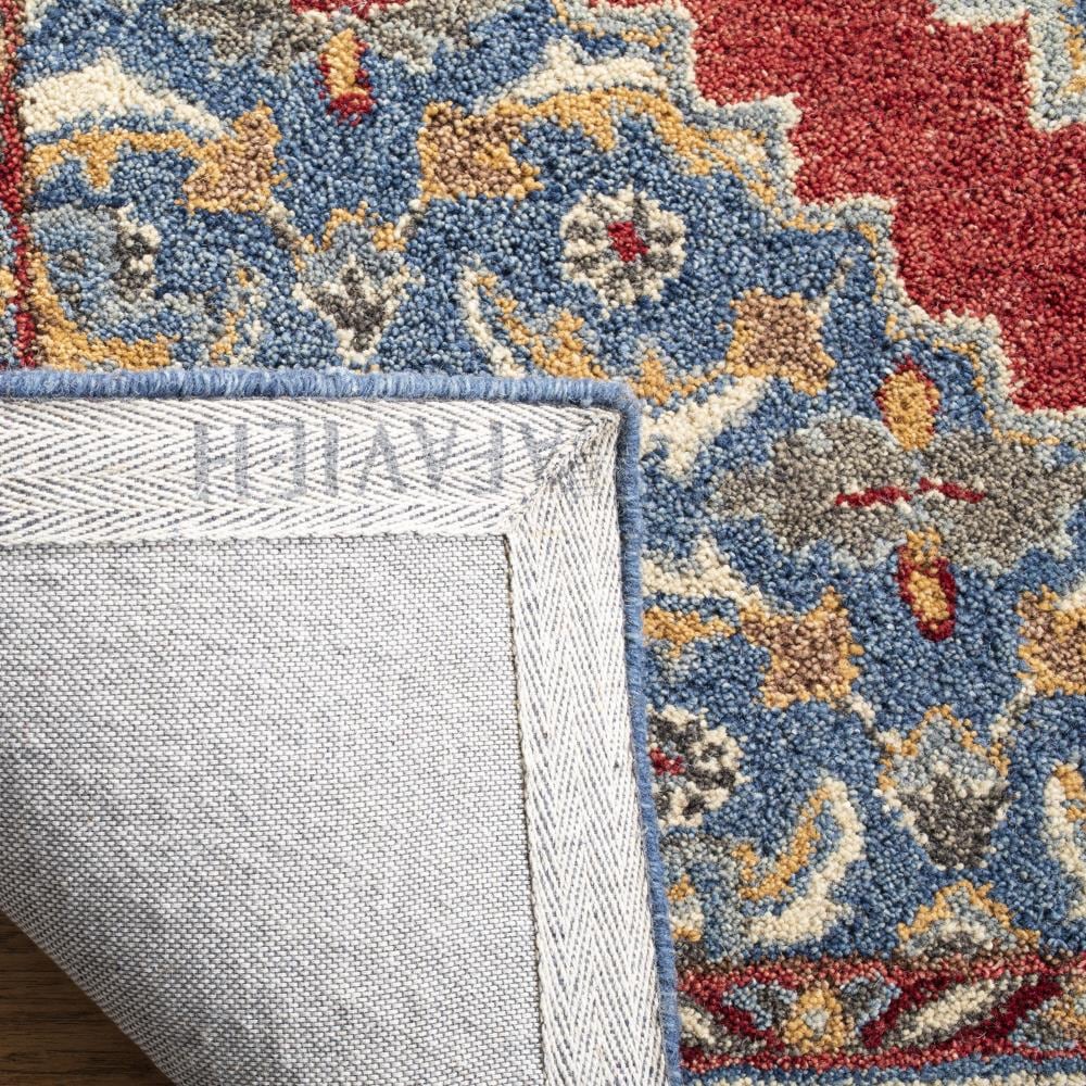 Heirloom Blue and Red Square Tufted Wool Rug 6' x 6'