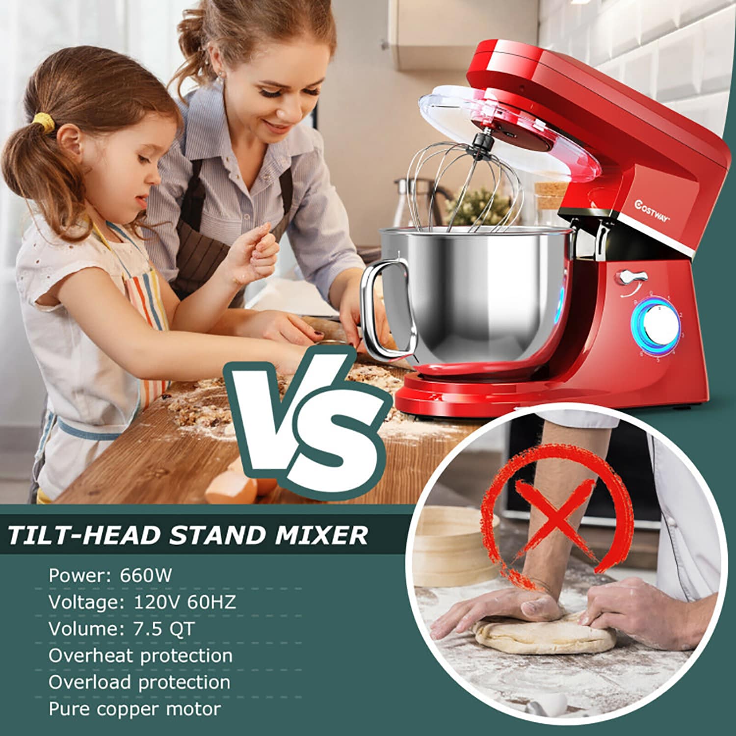 GZMR 7.5 Qt Tilt-Head Stand Mixer with Dough Hook 7.5-Quart 6-Speed Red  Residential Stand Mixer in the Stand Mixers department at