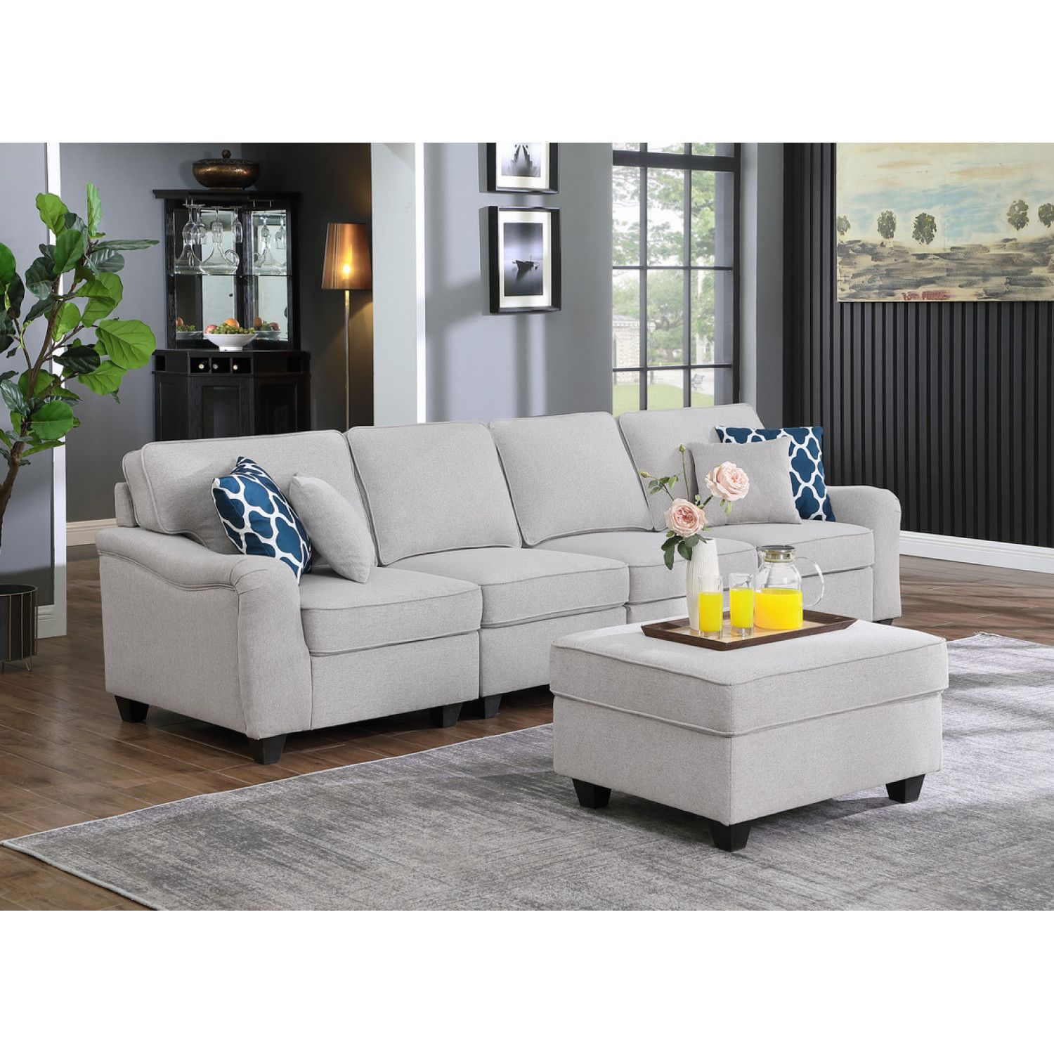 JASMODER B061S00318 119-in Modern Light Gray Linen Sofa