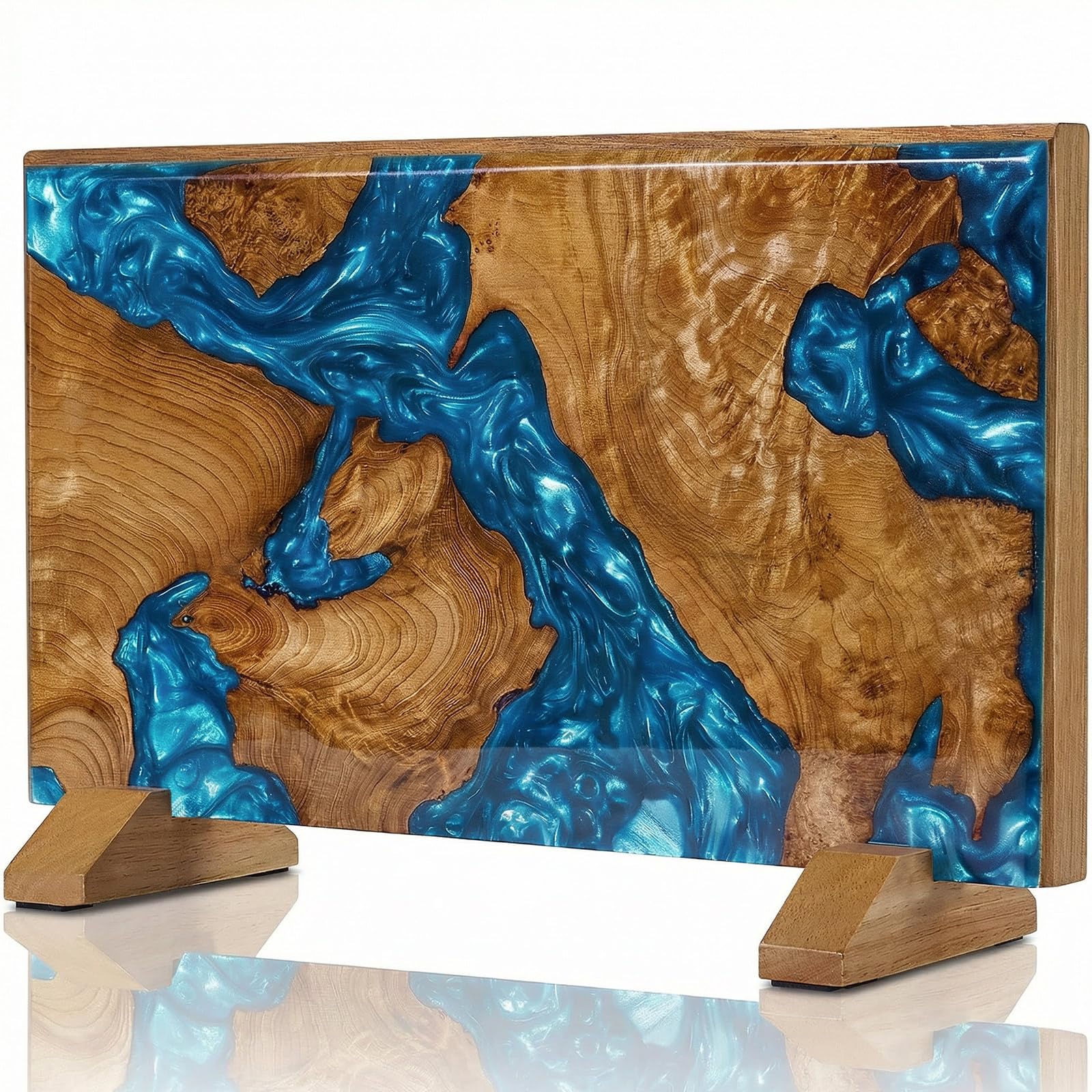 Aoibox  Double Sided Magnetic Knife Holder Block with Acacia Wood and Blue Resin 16 x 10 Inches Wall Mount