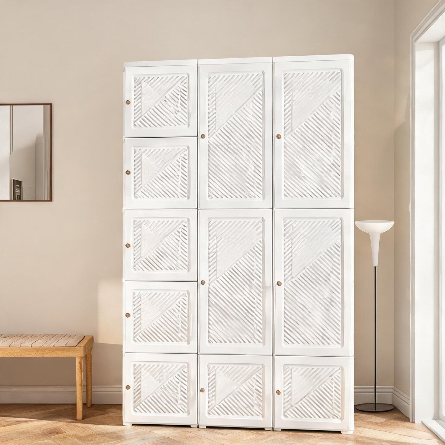 Watnature Modern portable wardrobe closet with folding design and multiple compartments in classic white | O1P7FUY2MO4V