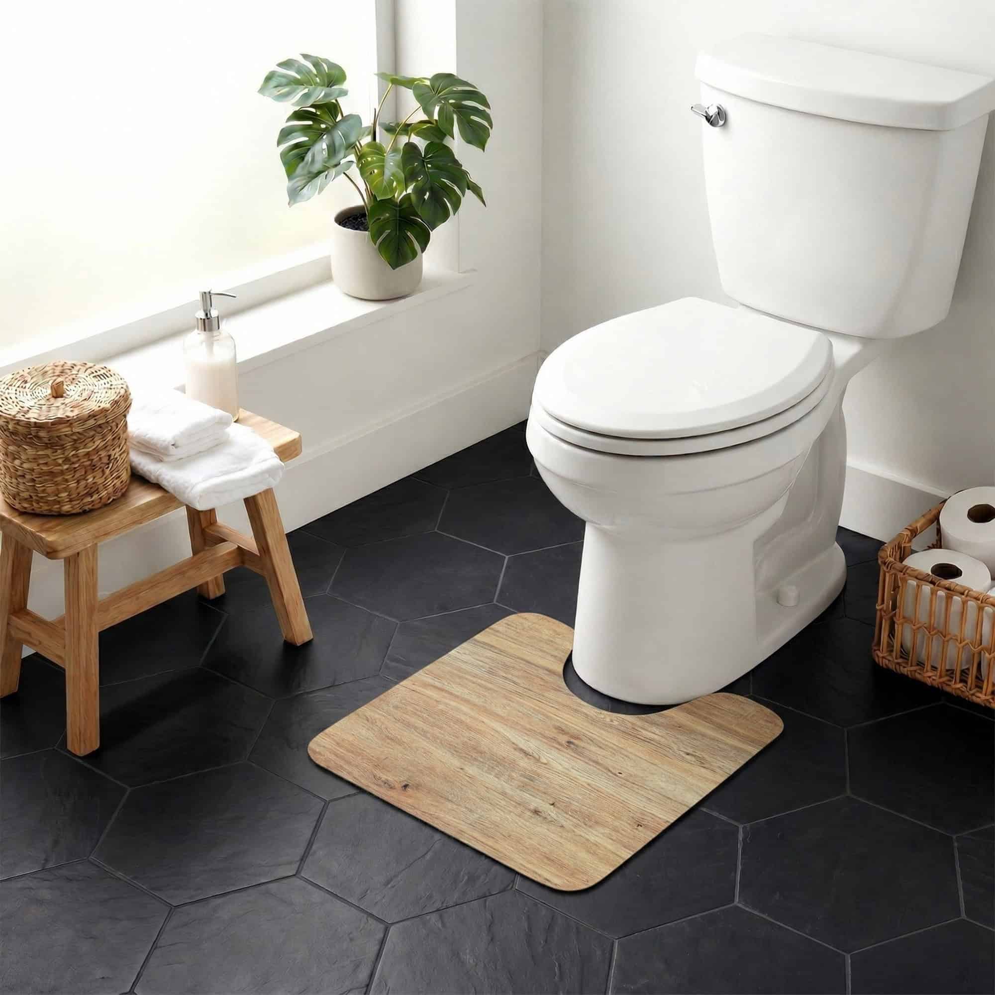 EVIDECO FRENCH HOME GOODS 18 x 20-in Oak Wood Grain Toilet Contour Rug Non Slip Absorbent Bathroom Mat