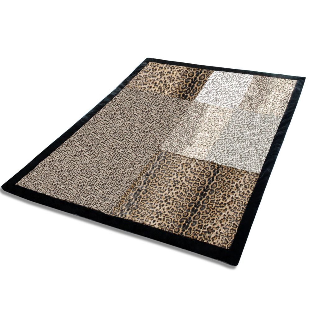Slickblue Patchwork Animal Print Throw Blanket (61 in x 86.6 in) Brown Micro Fleece Faux Fur Plush Back 22.5 oz Fill Soft Warm Blanket for Bedroom Sofa Couch Living Room Travel Use