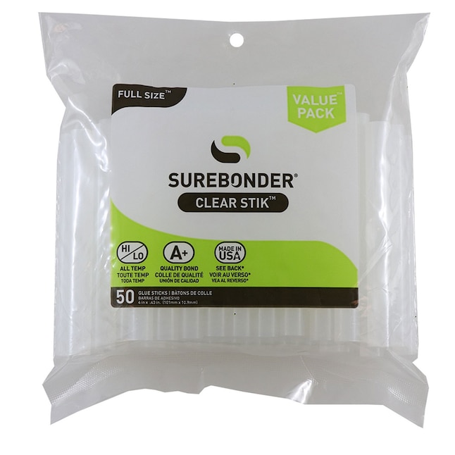 SUREBONDER Clear Stik All Temperature Standard Glue Sticks - 50 Pack, 4-in  Length - Ideal for Interior Use - Bonds Metal, Wood, Paper, Fabric & More  in the Hot Glue Sticks department at