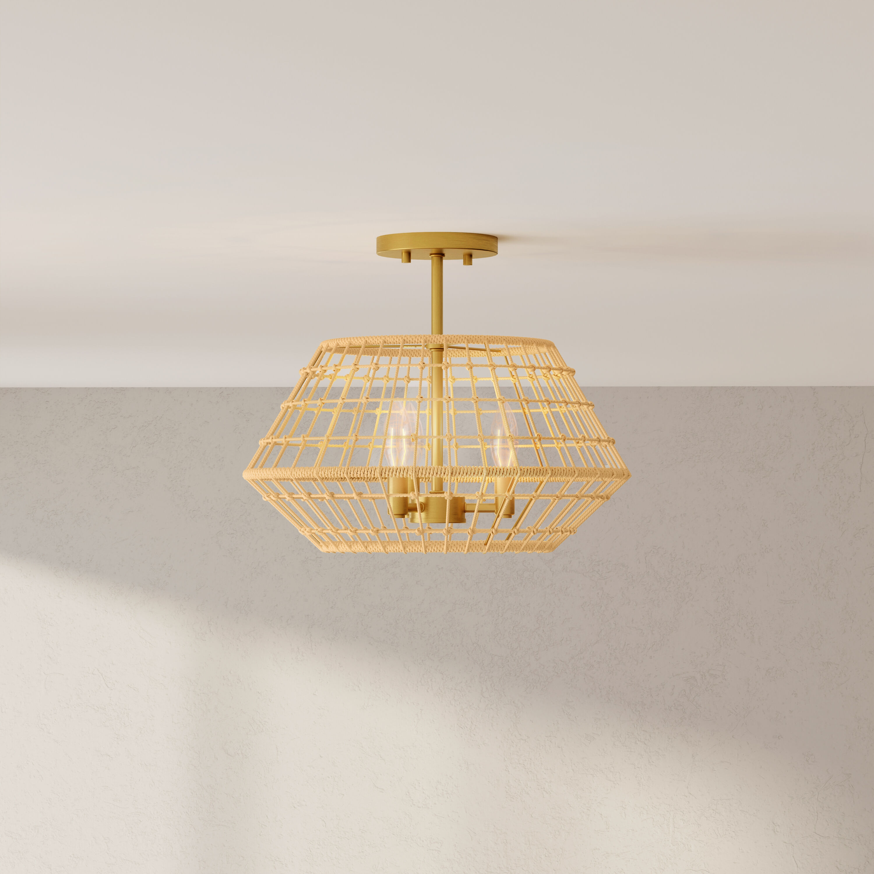 Progress Lighting P350246-163 Laila 3 -Light Vintage Brass Coastal Geometric Medium Hanging Convertible pendant/Semi-flush