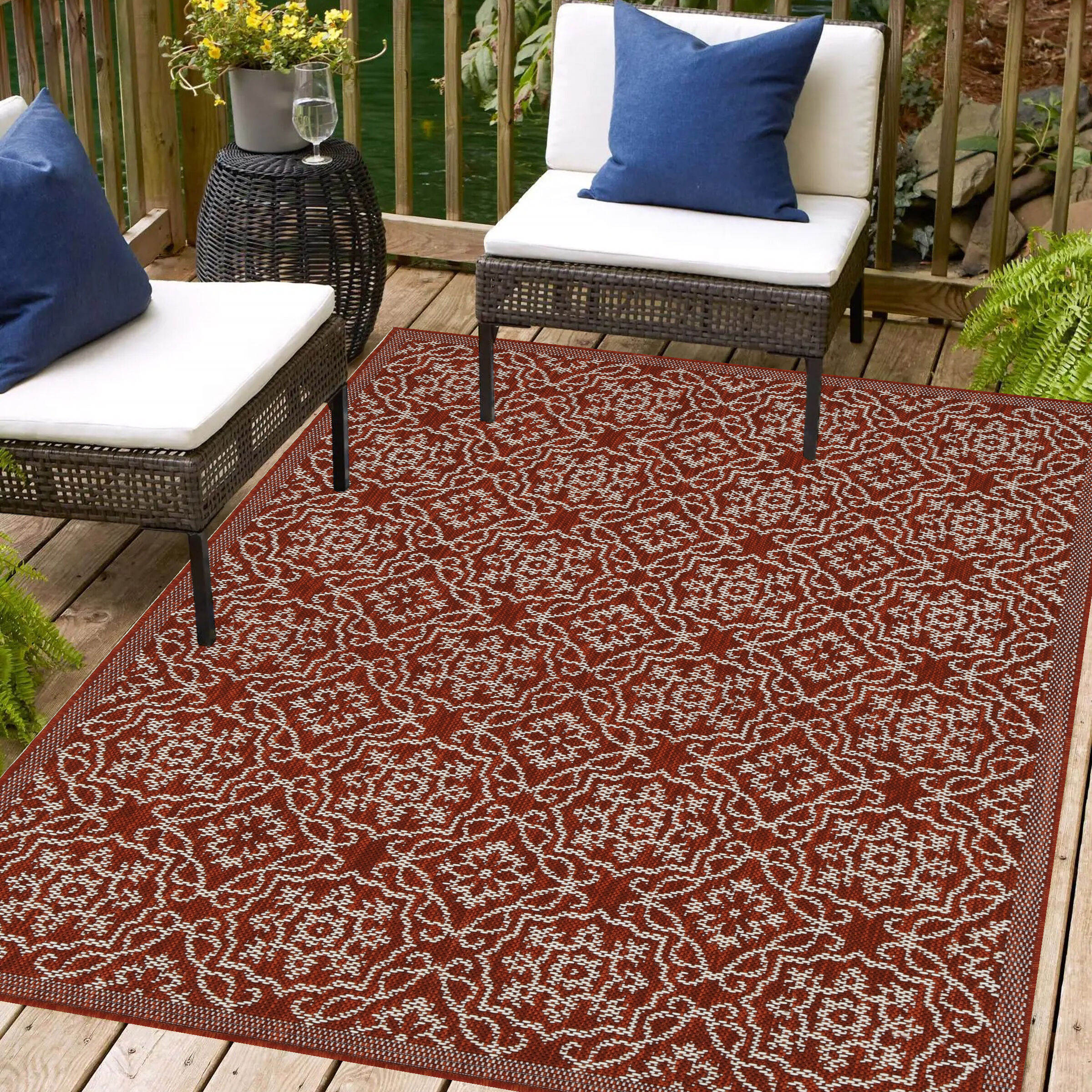 Playa Rug PLY-ELZ-RED-10X13 10 x 13 (ft) Sisal Eliza-Red Ivory Rectangular Indoor/Outdoor Damask Area rug