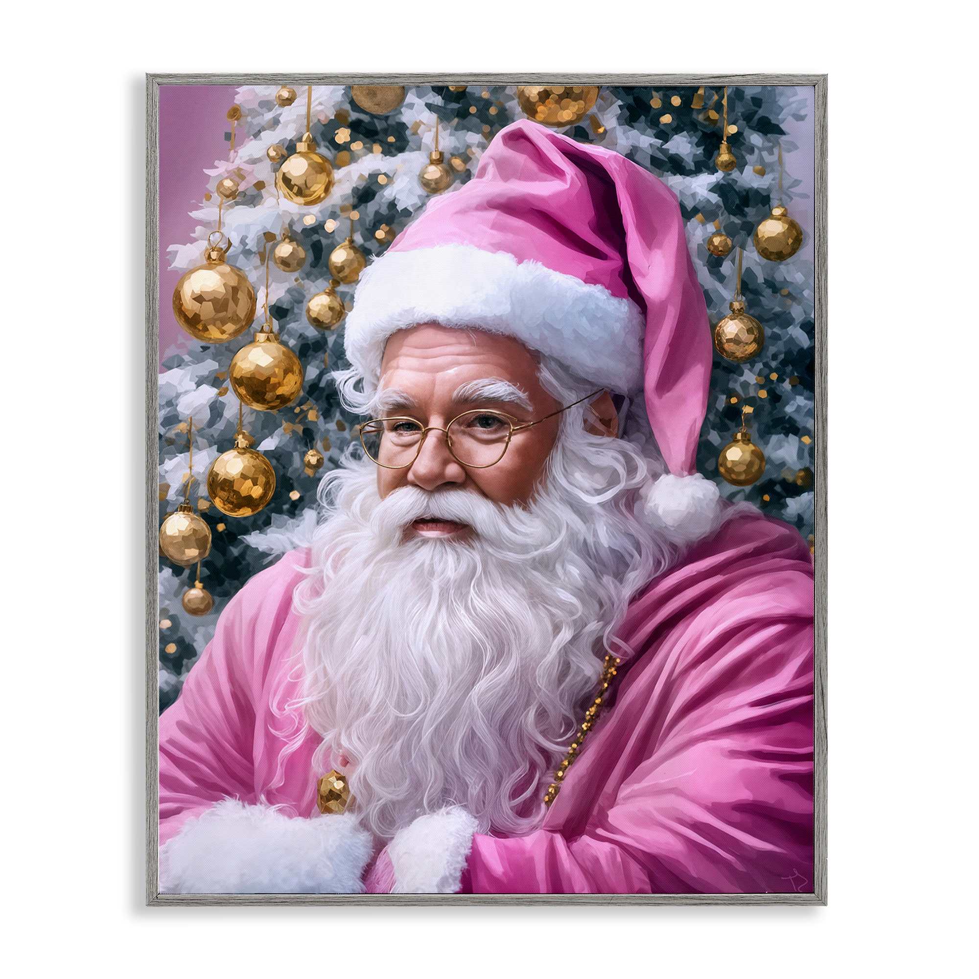 Stupell Industries BT-367-GFF-11X14 Traditional Santa in Pink Gray Framed Giclee Art By Tabz Jones 11 x 14