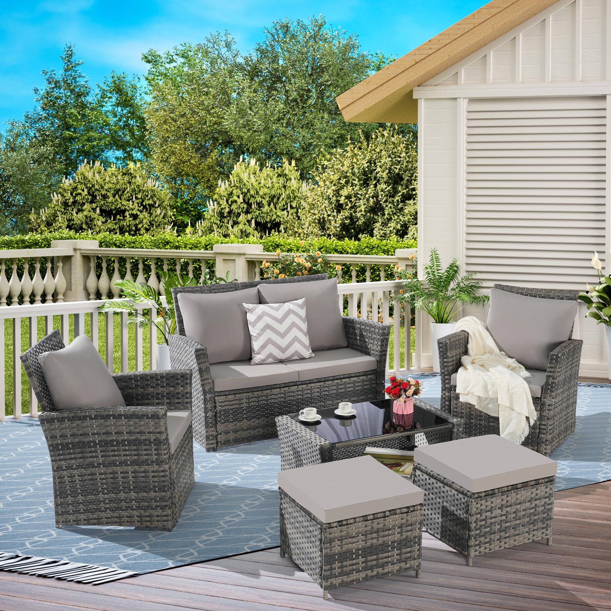 Bayfeve BFDES-264687-OD 6 -Piece Wicker Patio Conversation Set with Light Gray Cushions