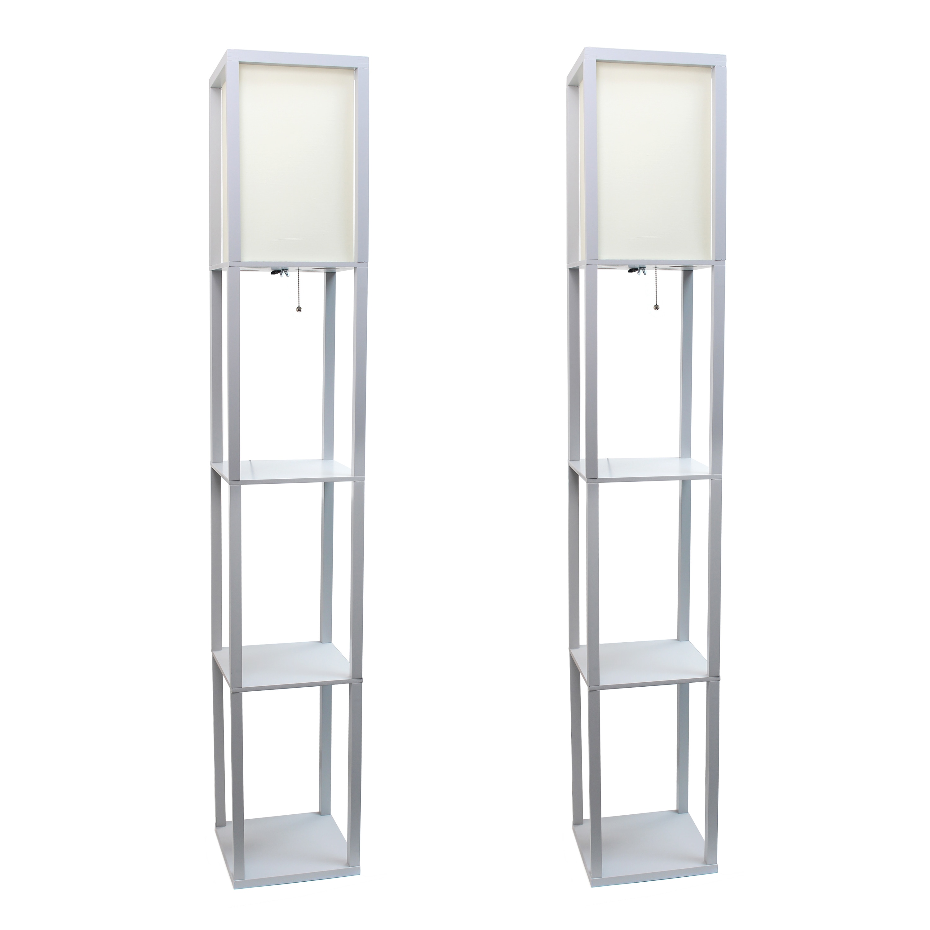 Simple Designs LF1014-GRY-2PK 62.5-in Gray Shelf Floor Lamp with Linen Shade