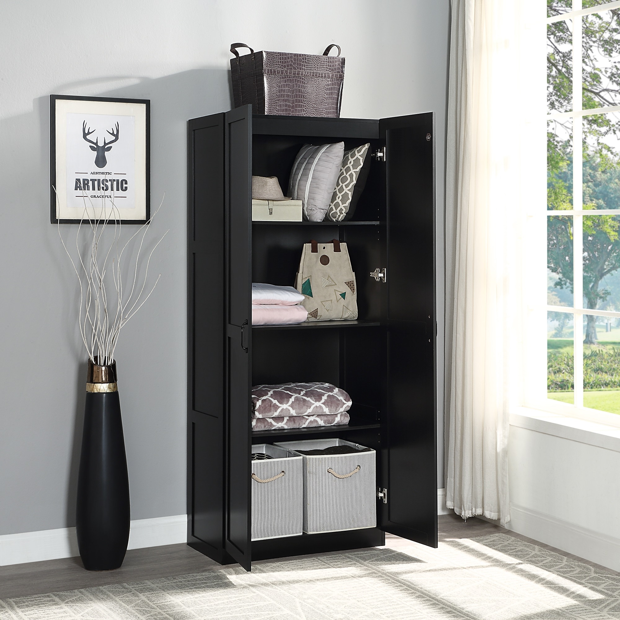 Manhattan Comfort Black Armoire #3GLF-BK