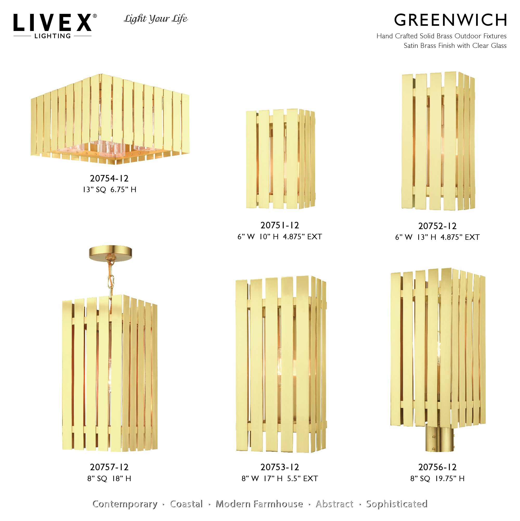 Satin Brass Greenwich Geometric 4-Light Indoor/Outdoor Flush Mount