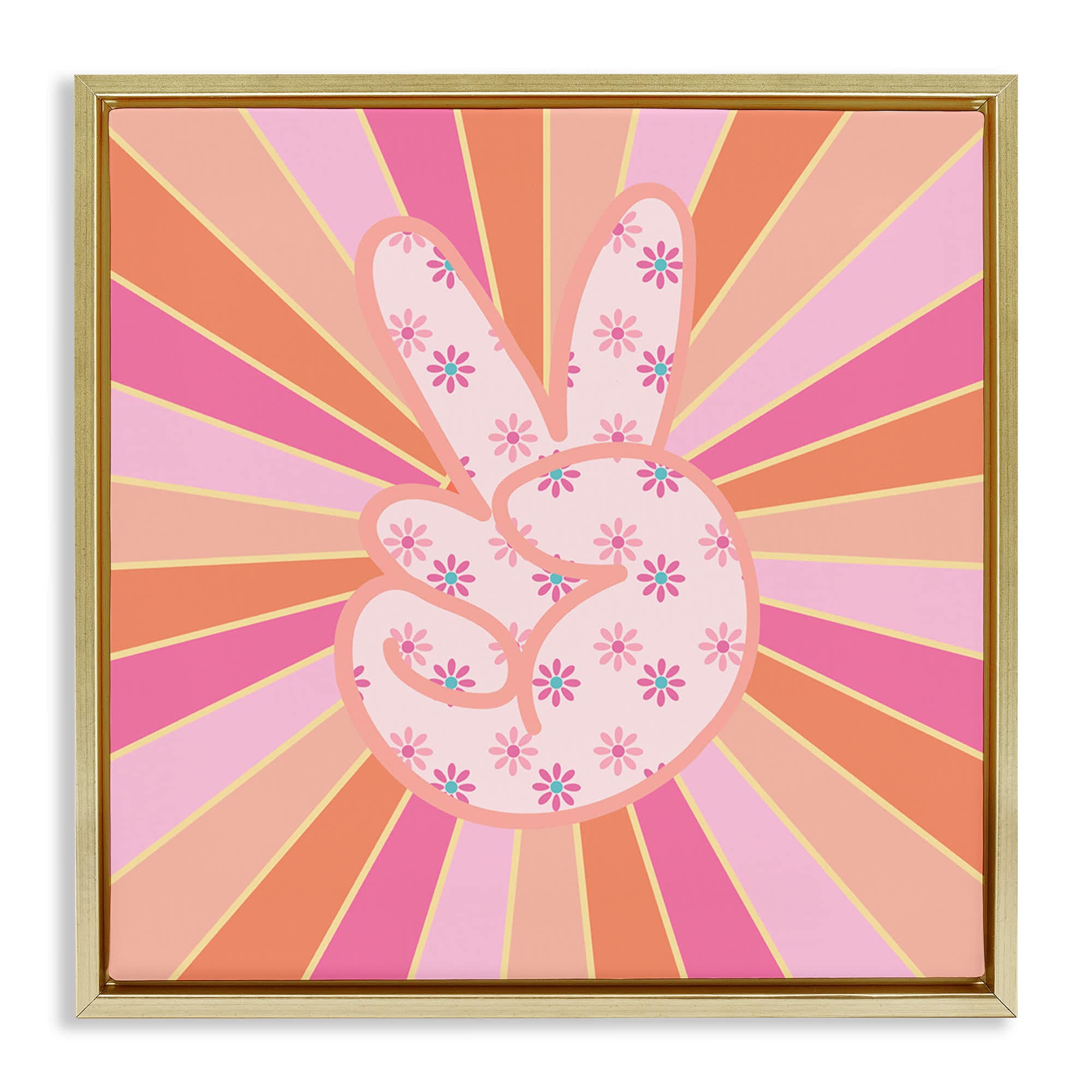 Stupell Industries BS-423-FFG-24X24 Beaming Peace Sign Hand Floating Frame design by Jesse Keith