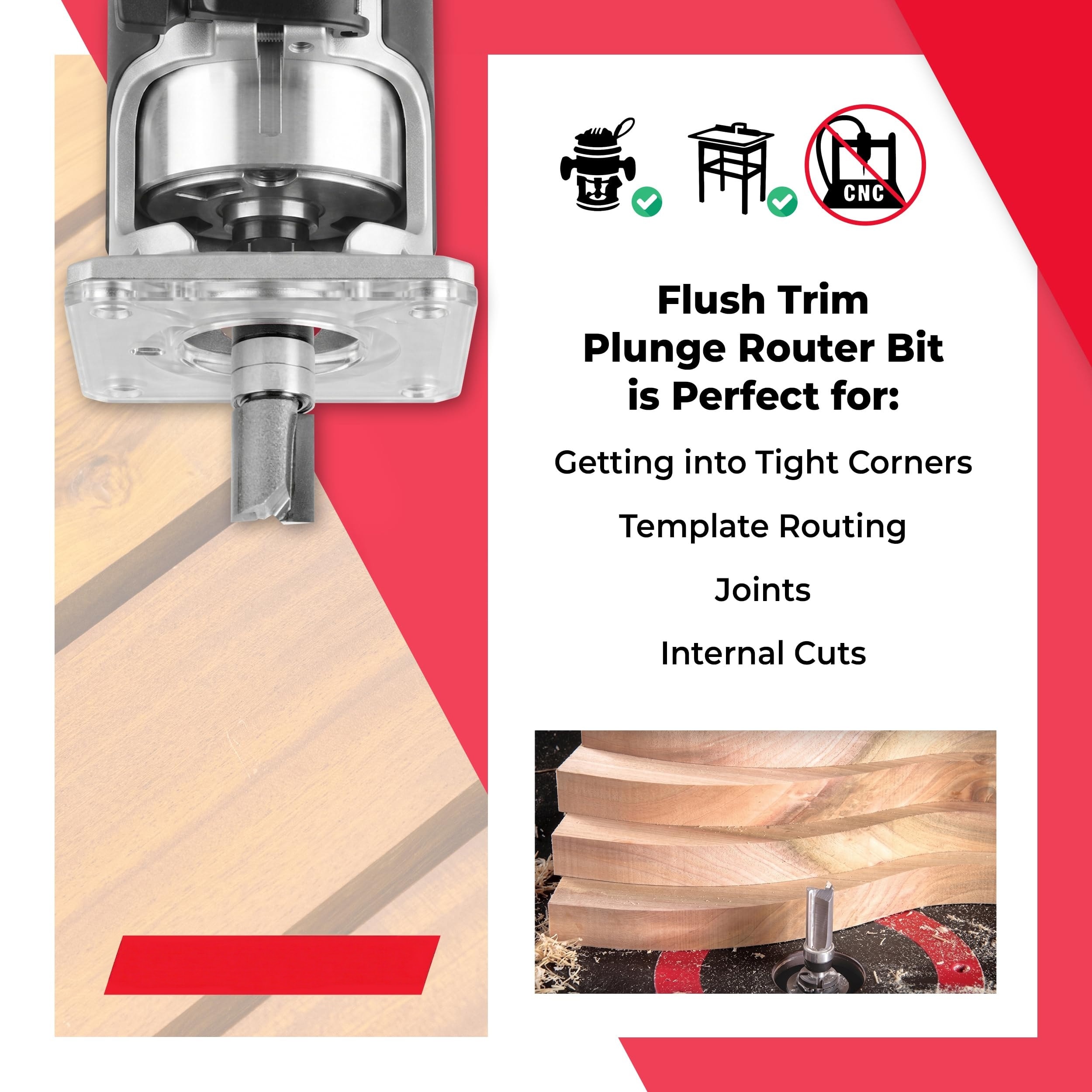 Carbide Tipped Flush Trim Template Router Bit 3/8 Dia x 1/2 x 1/4 Inch ...
